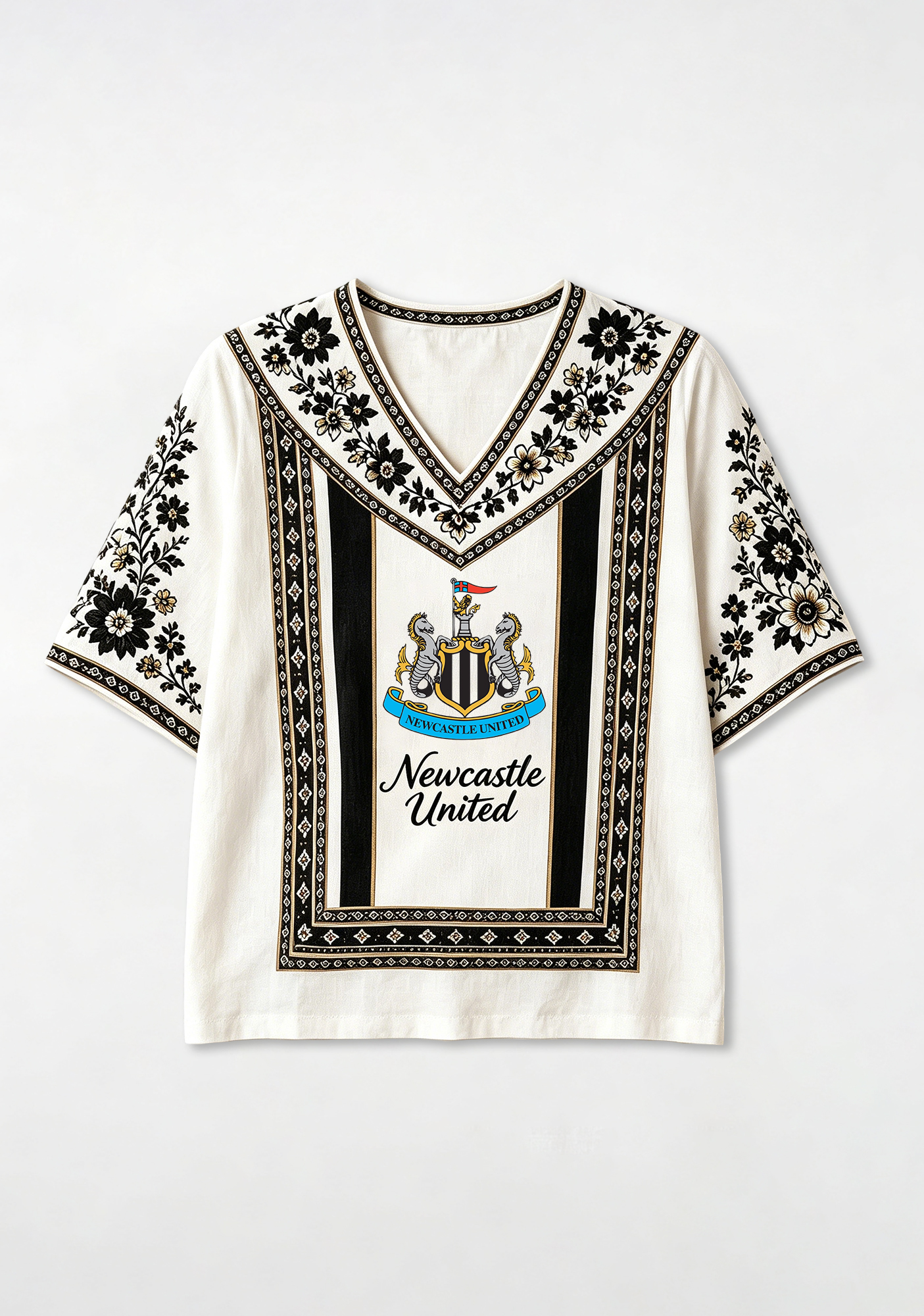 Boho Floral Border Newcastle United V-Neck Blouse