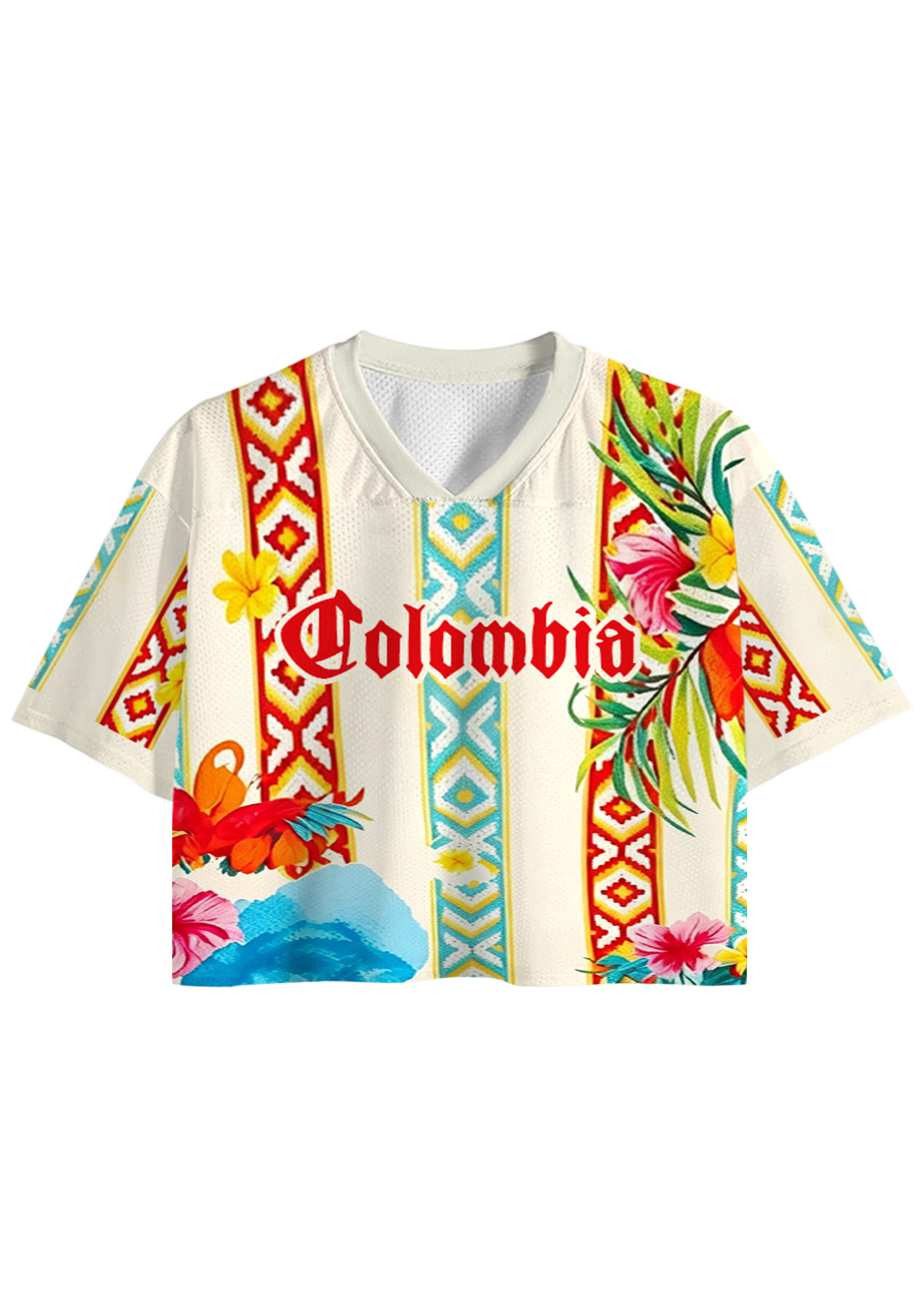 Tropical Floral Tribal Colombia Cropped Jersey Shirt
