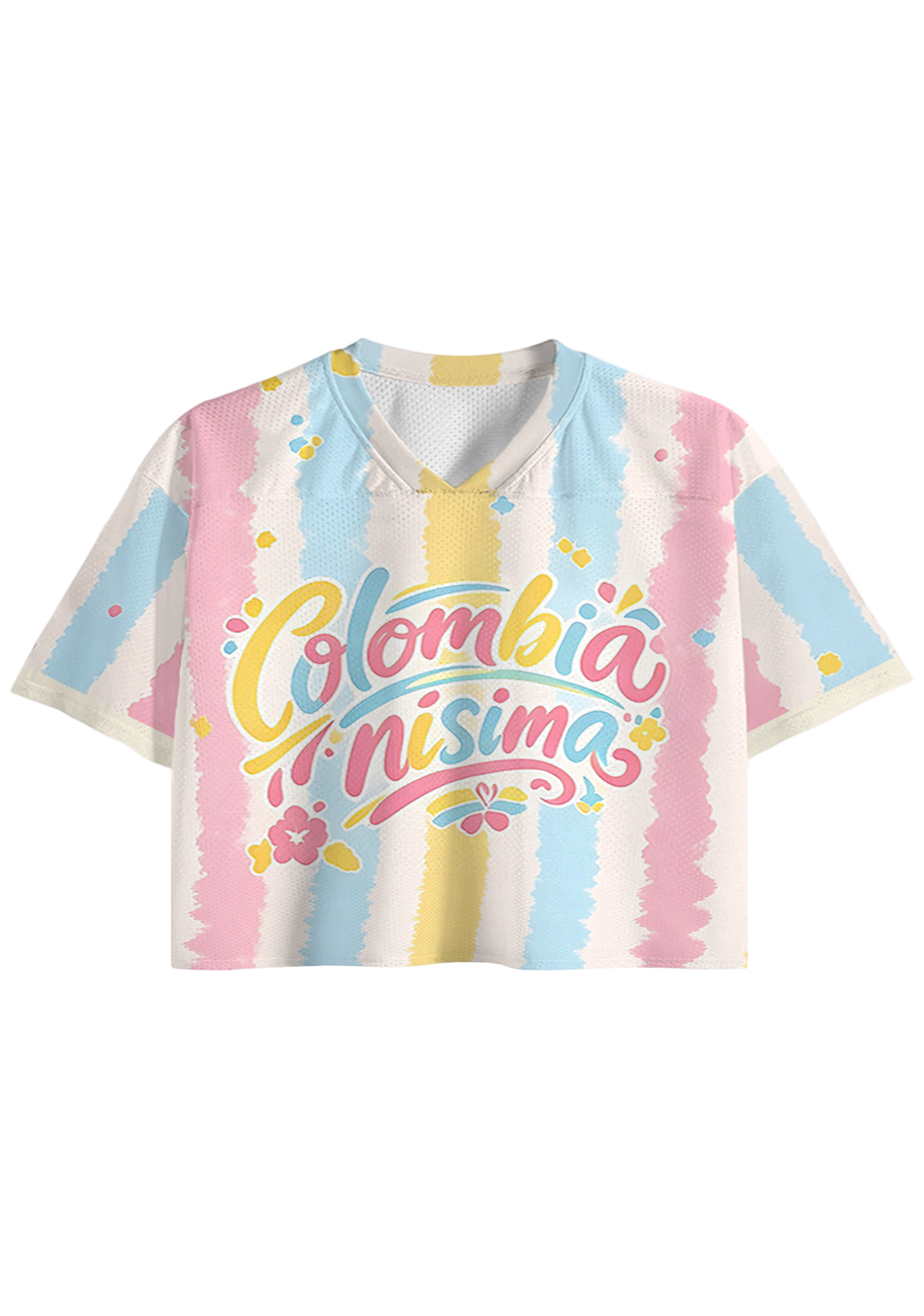 Pastel Striped Colombianisima Cropped Jersey Shirt