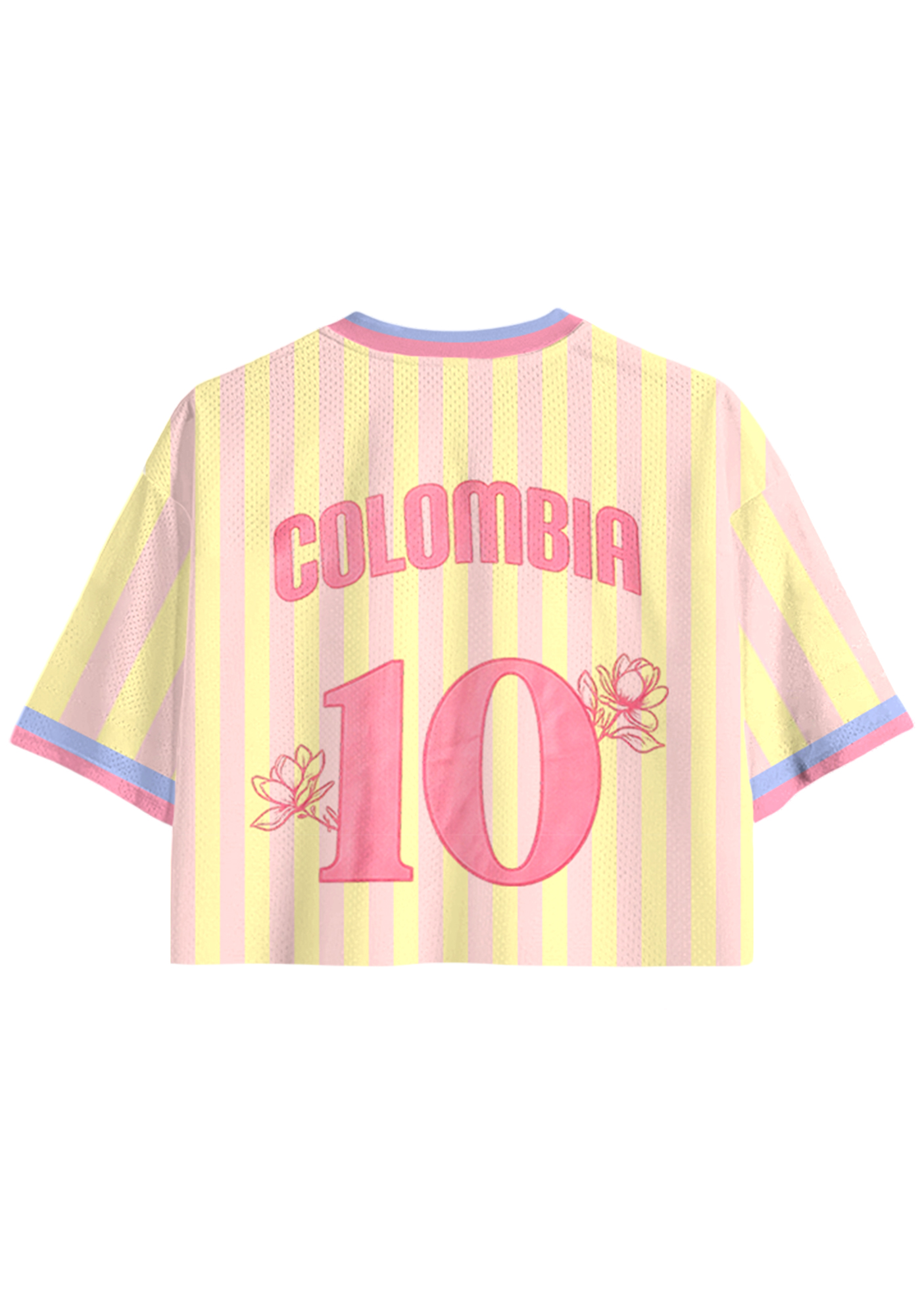 Pastel Pink Yellow Striped Colombia Cropped Jersey Shirt