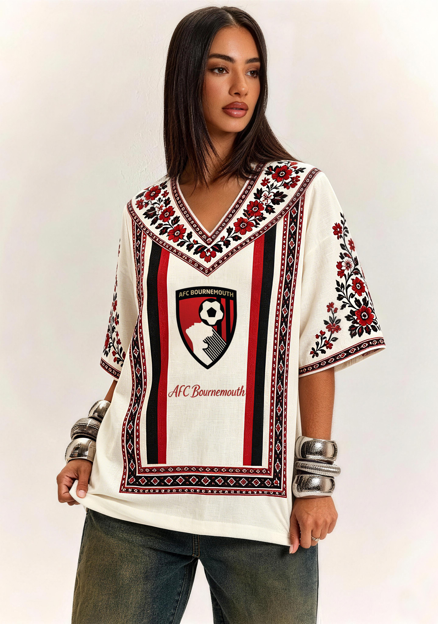 Boho Bournemouth Ethnic Floral V-Neck Blouse