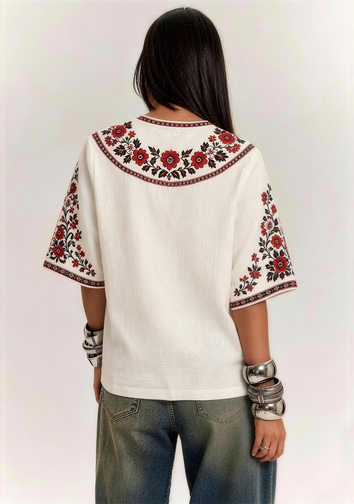 Boho Bournemouth Ethnic Floral V-Neck Blouse