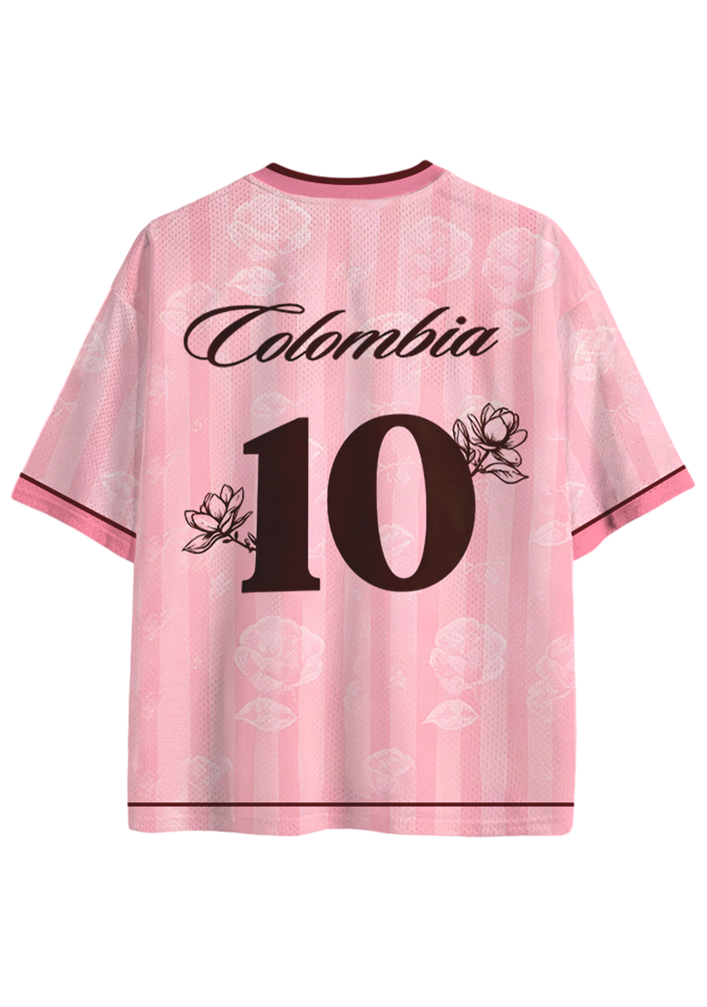 Pink Floral Stripe Colombia Script Mesh Jersey Shirts