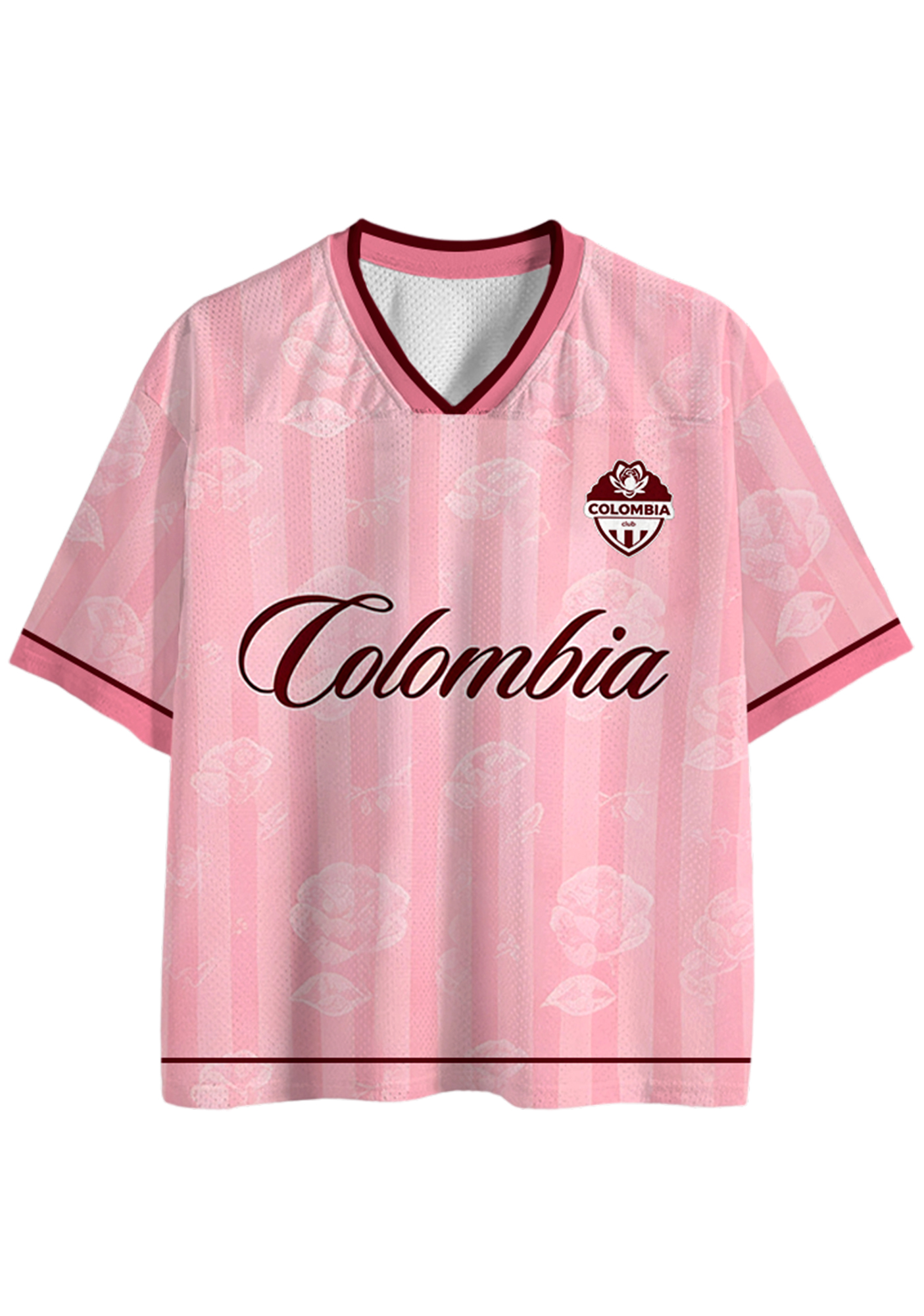 Pink Floral Stripe Colombia Script Mesh Jersey Shirts