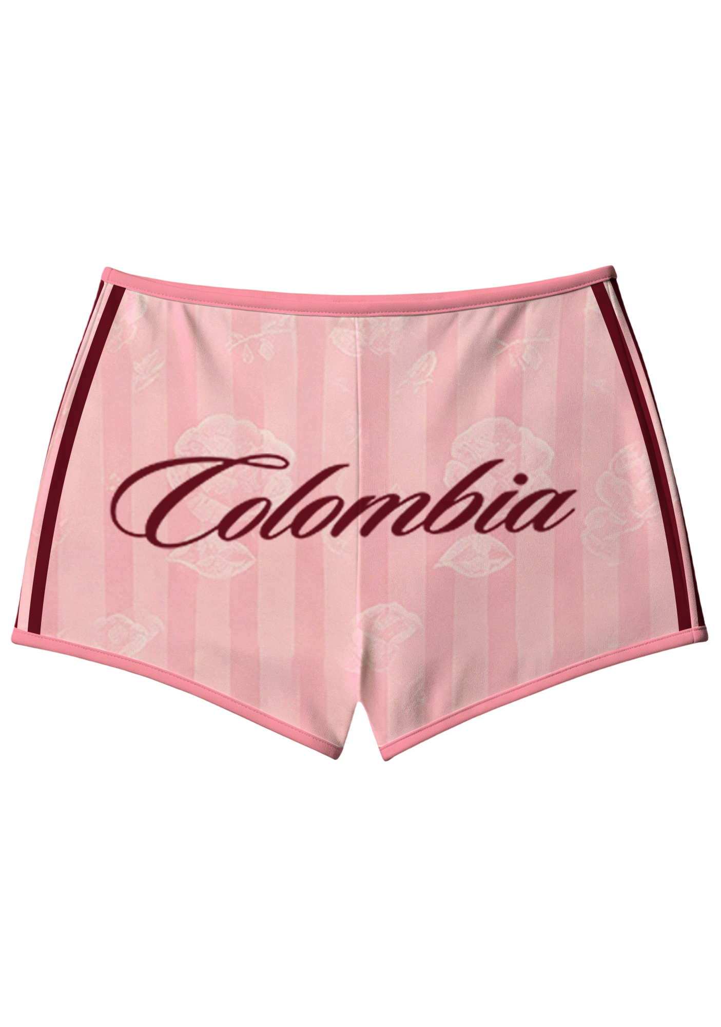 Pink Floral Stripe Colombia Script Booty Shorts