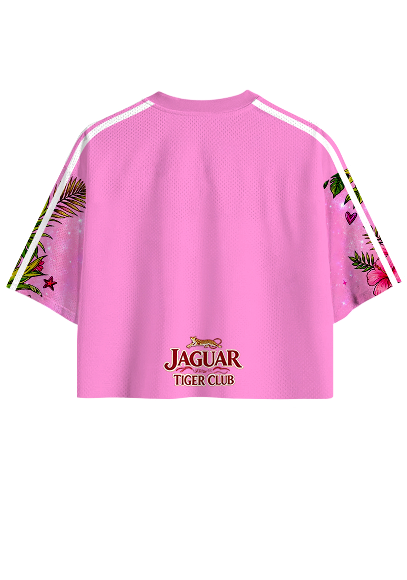 Pink Jaguar Tropical Print No Copeo De Tigres Cropped Jersey Shirt
