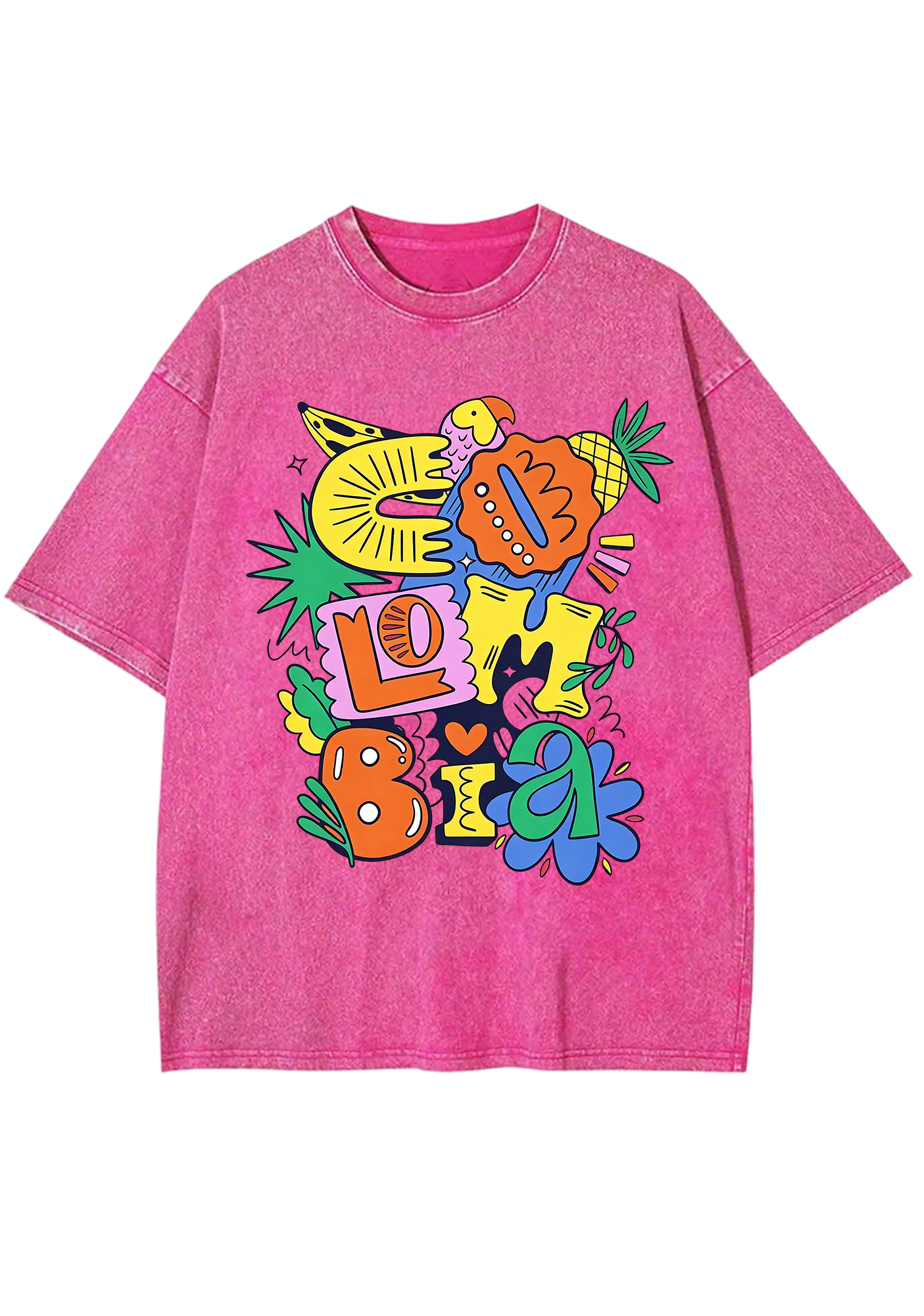Cartoon Graffiti Colombia Bubble Letter Washed Tee