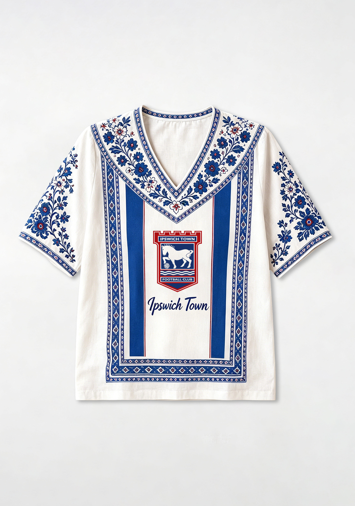 Boho Ipswich Town Folk Floral V-Neck Blouse