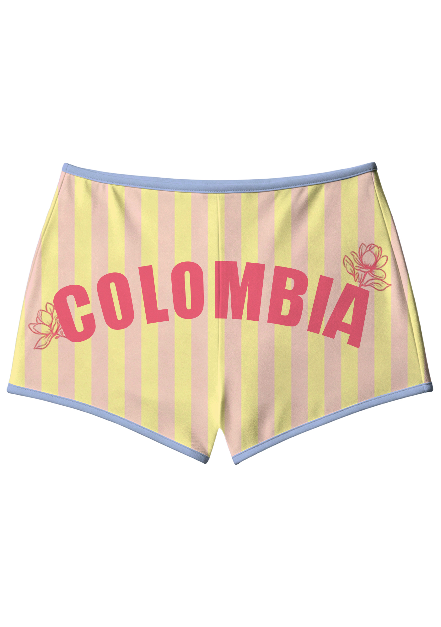 Pastel Pink Yellow Striped Colombia Booty Shorts