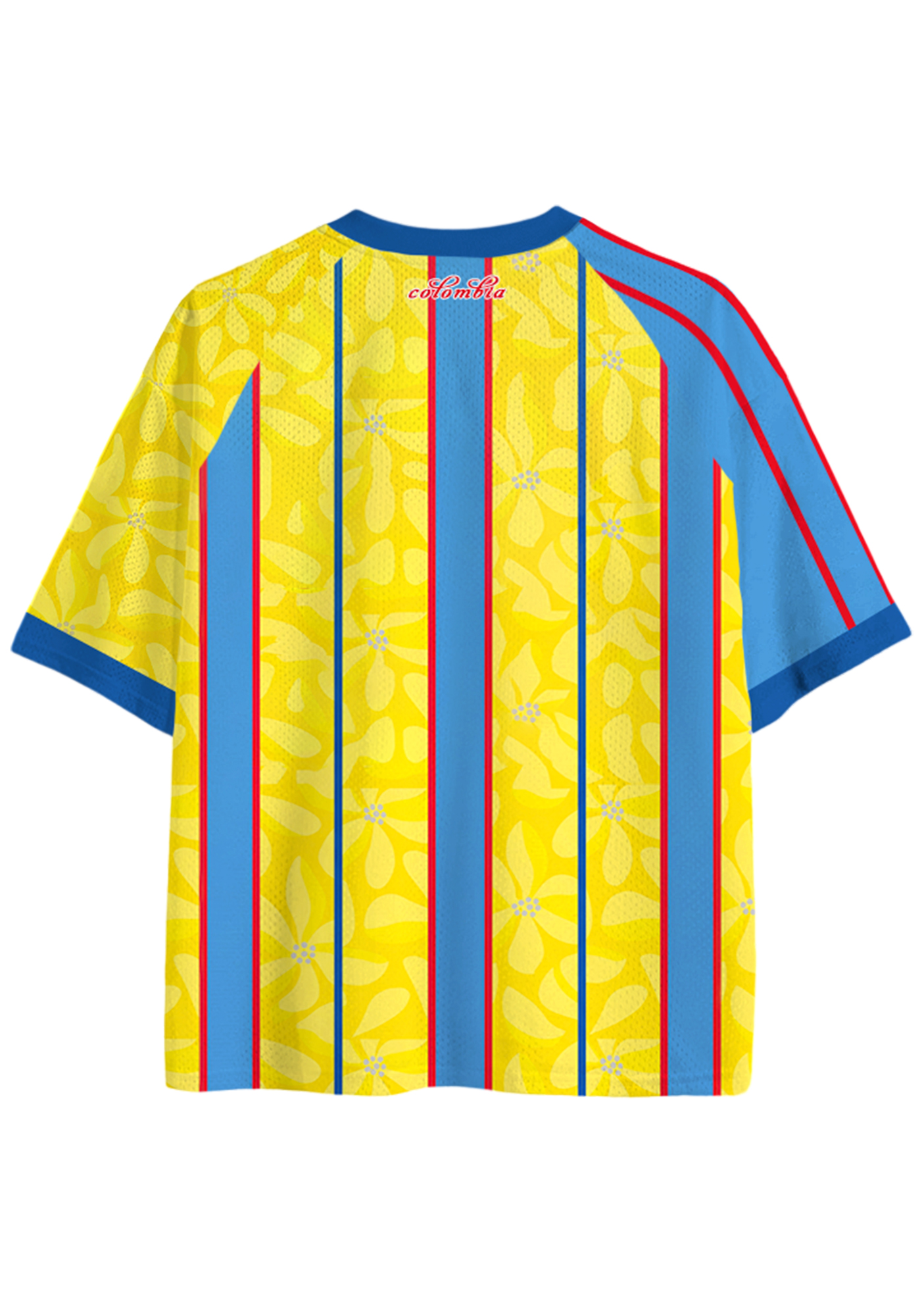 Bright Yellow Floral Blue Red Vertical Stripe Mesh Jersey Shirts