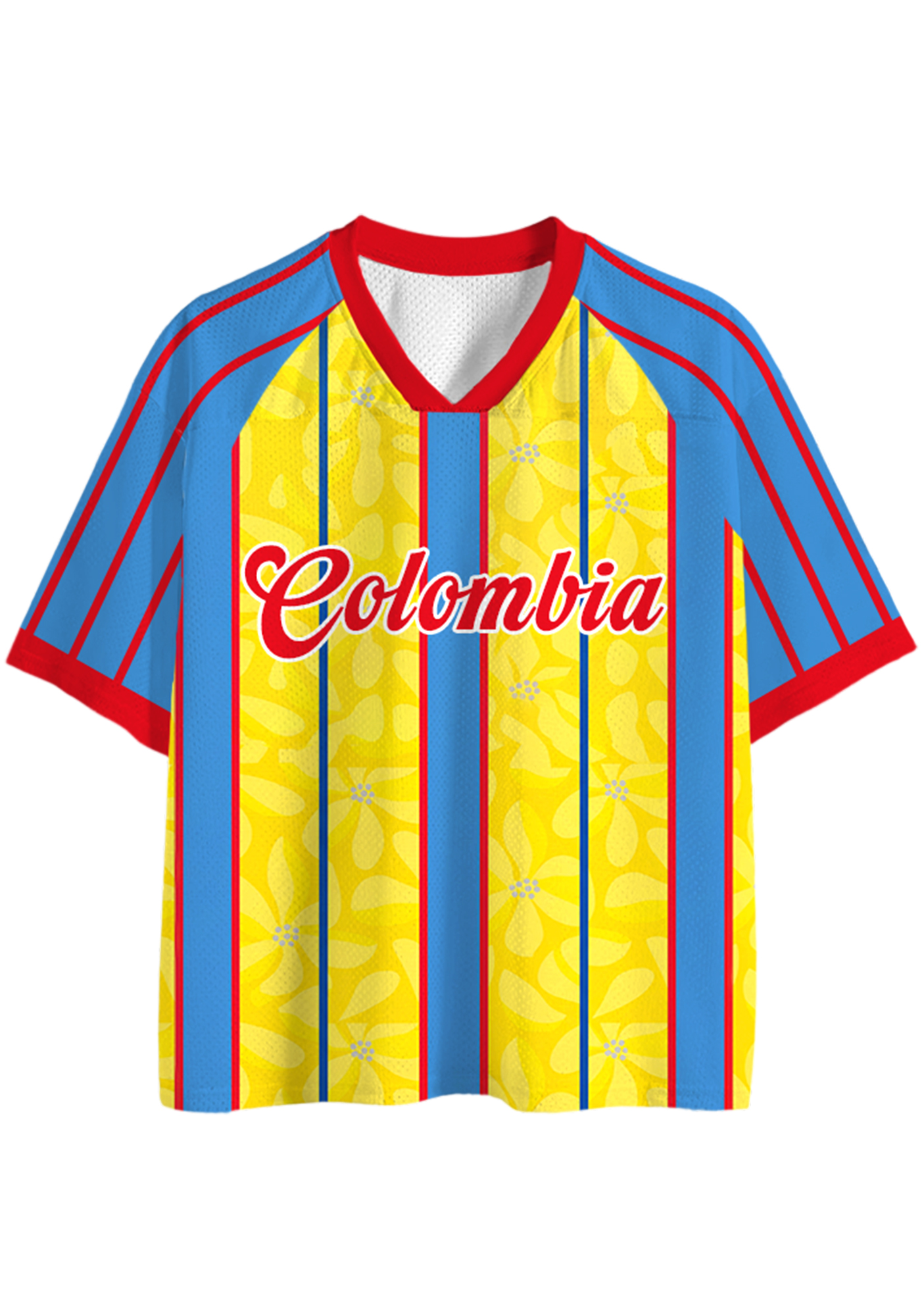 Red Trim Colombia Floral Stripe Mesh Jersey Shirts