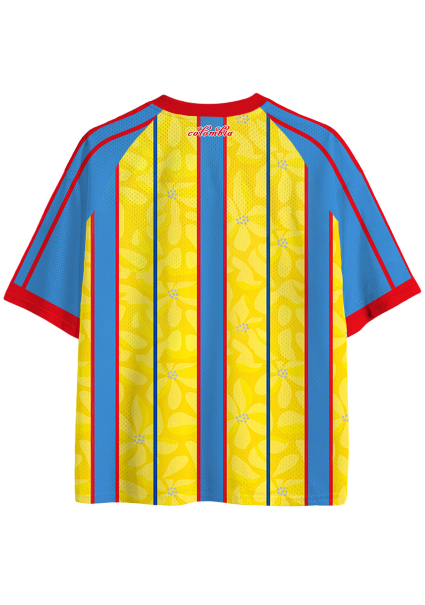 Red Trim Colombia Floral Stripe Mesh Jersey Shirts