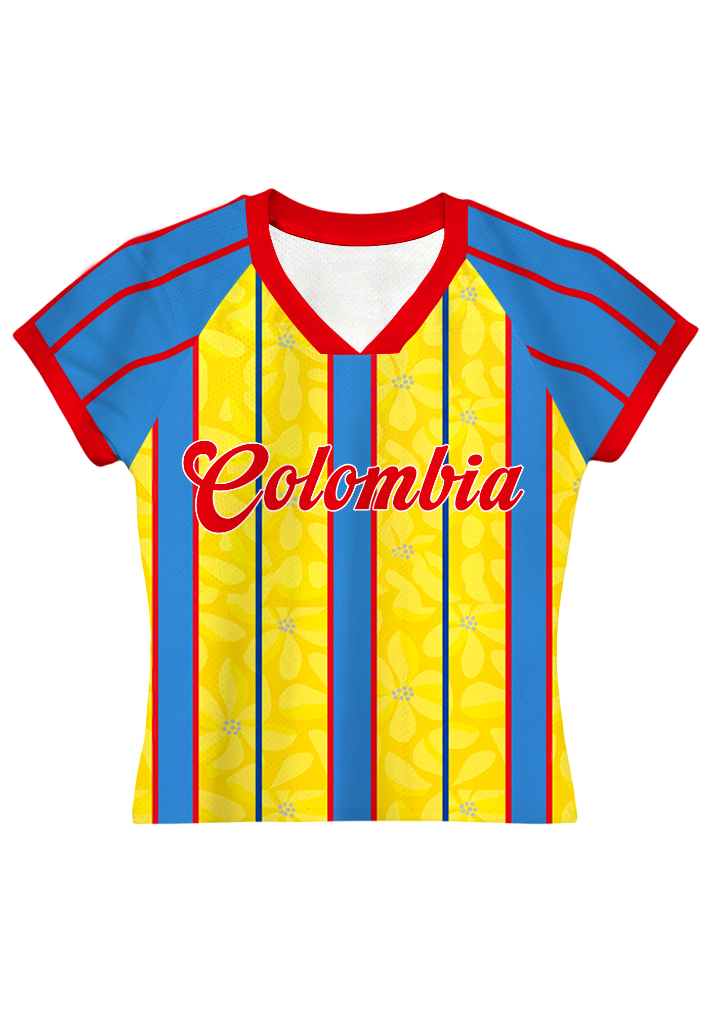Red Trim Colombia Floral Stripe Baby Tee