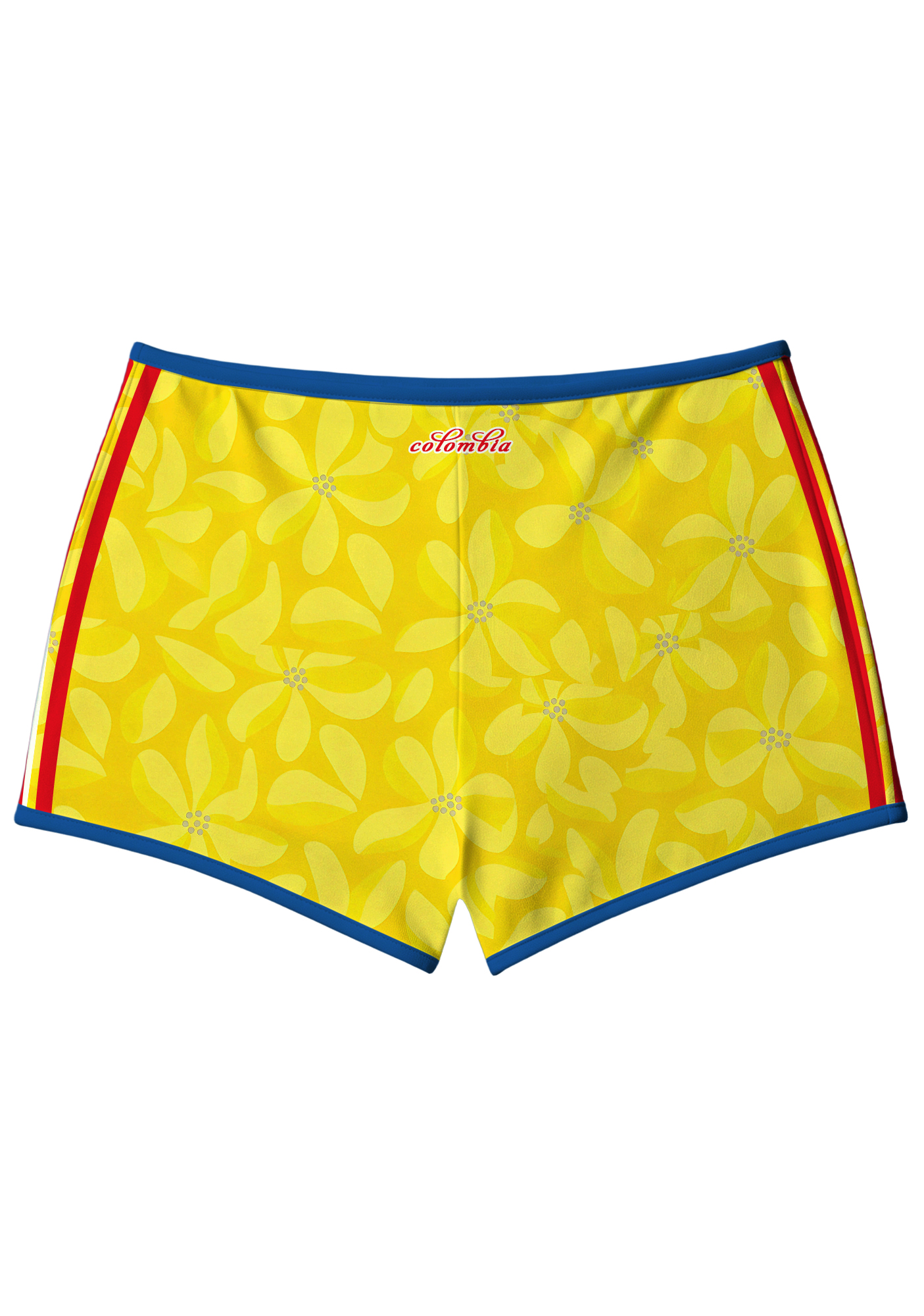 Bright Yellow Floral Blue Red Vertical Stripe Booty Shorts