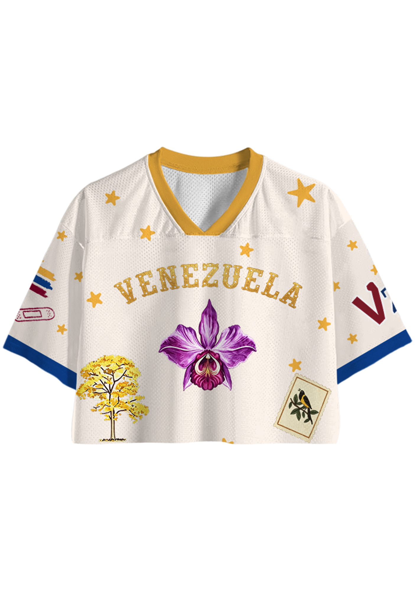 Venezuela National Orchid Yellow Star Tree Bird Stamp Cropped Jersey Shirt