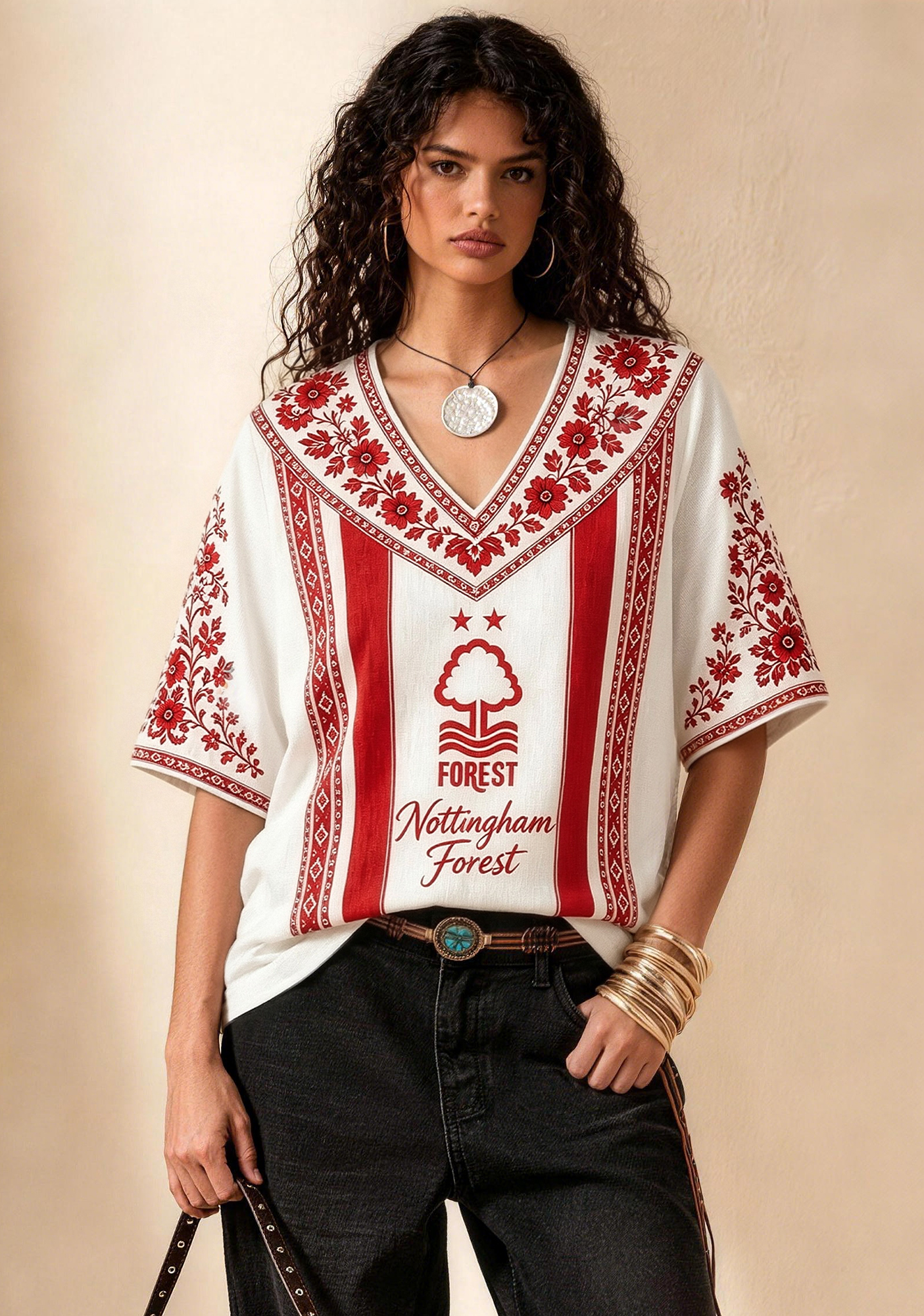 Nottingham Forest Folk Floral V-Neck Blouse