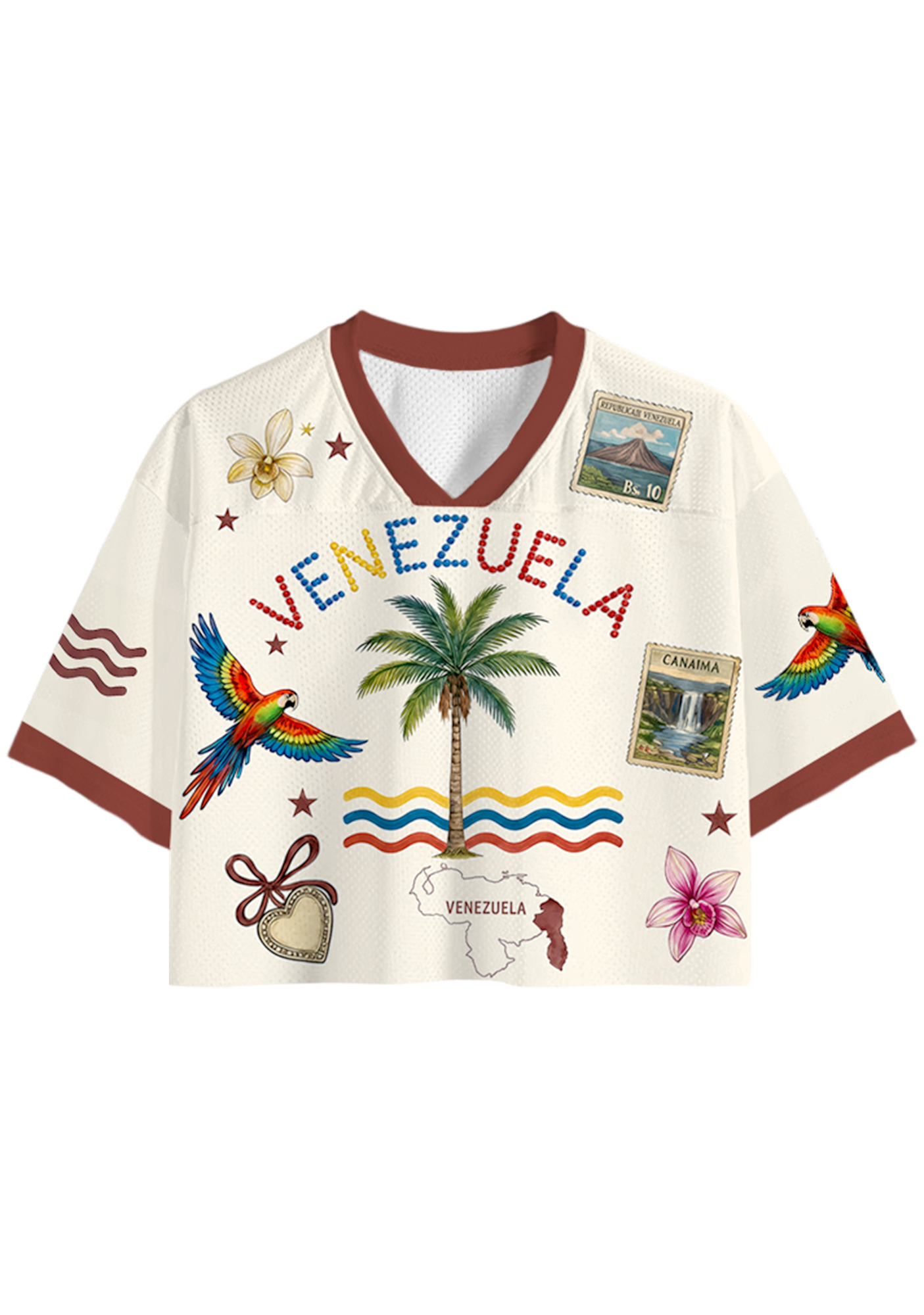 Tropical Venezuela Parrot Stamp Travel Cropped Jersey Shirt