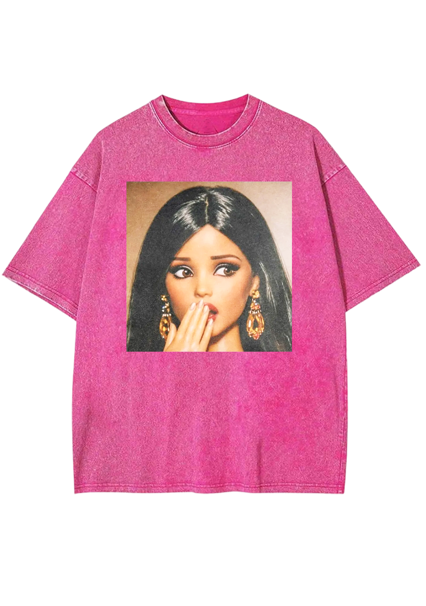 Shocked Hand Over Mouth Barbie Y2K Washed Tee