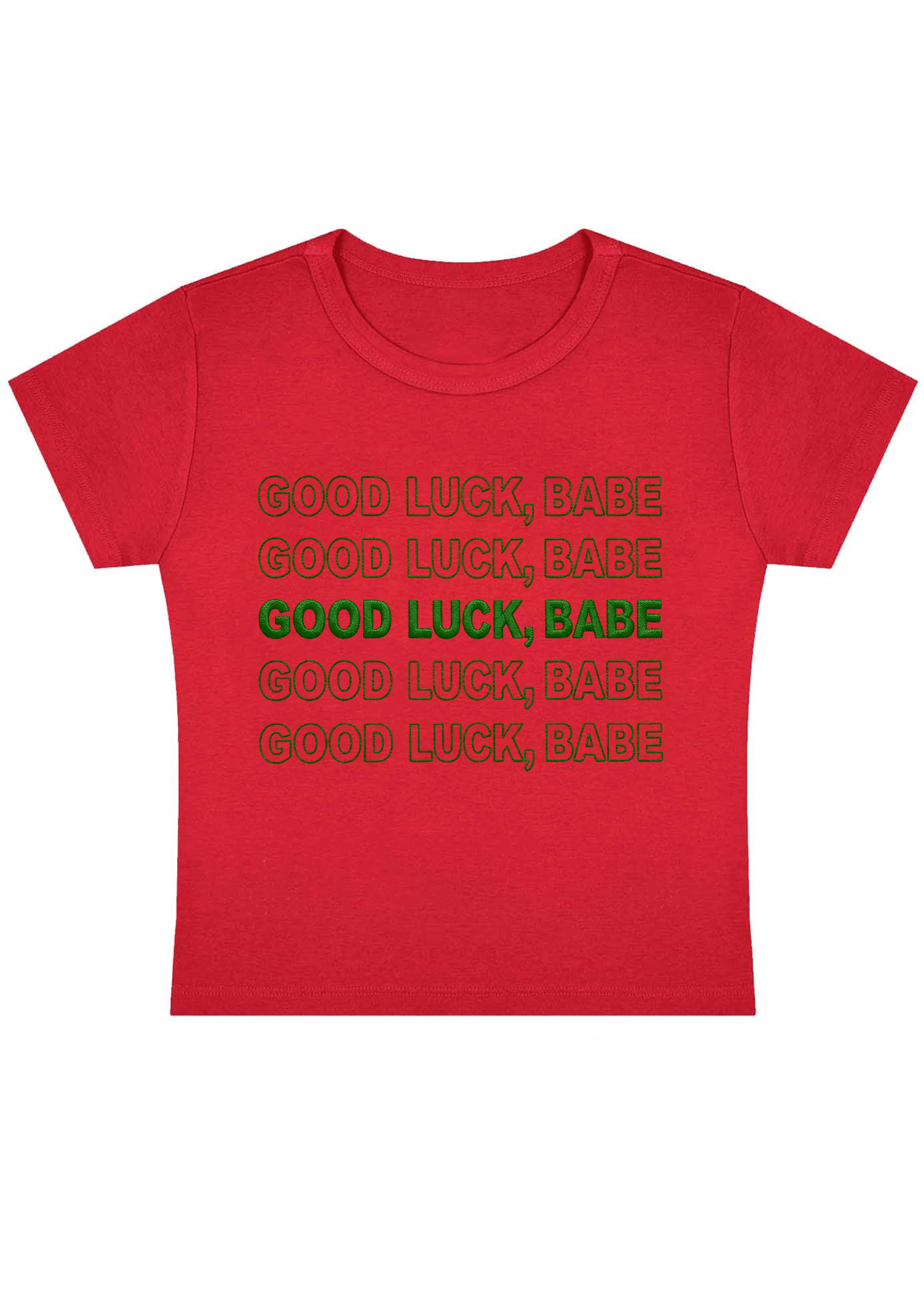 Good Luck Babe Embroidery Y2K Baby Tee