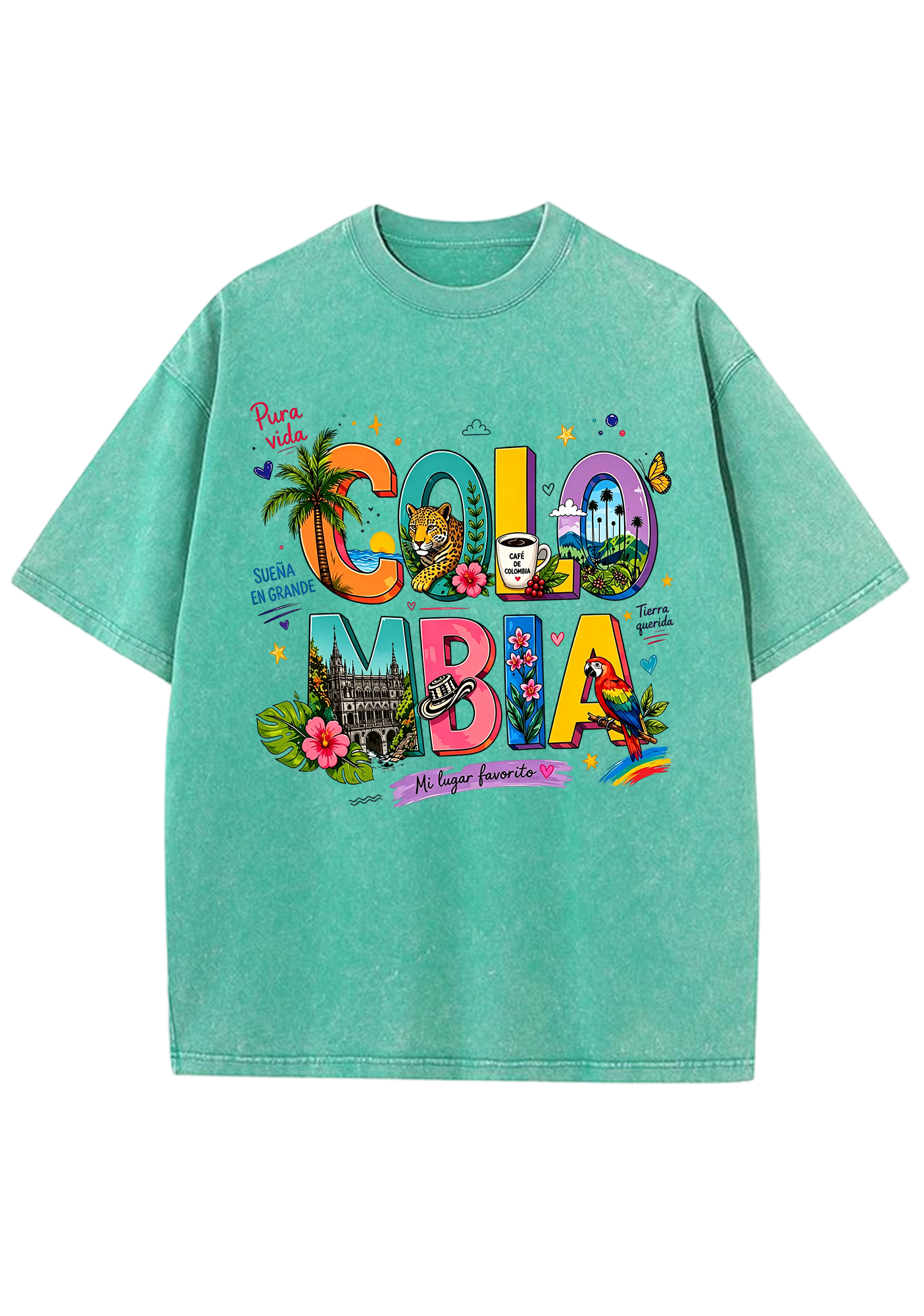 Colorful Colombia Culture Fill Letter Washed Tee