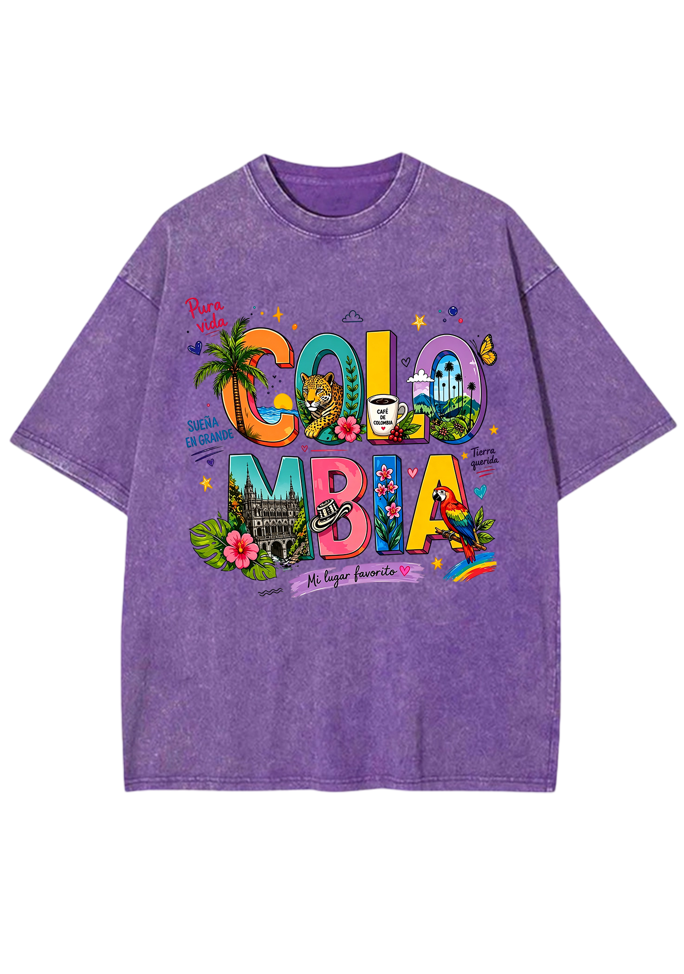 Colorful Colombia Culture Fill Letter Washed Tee