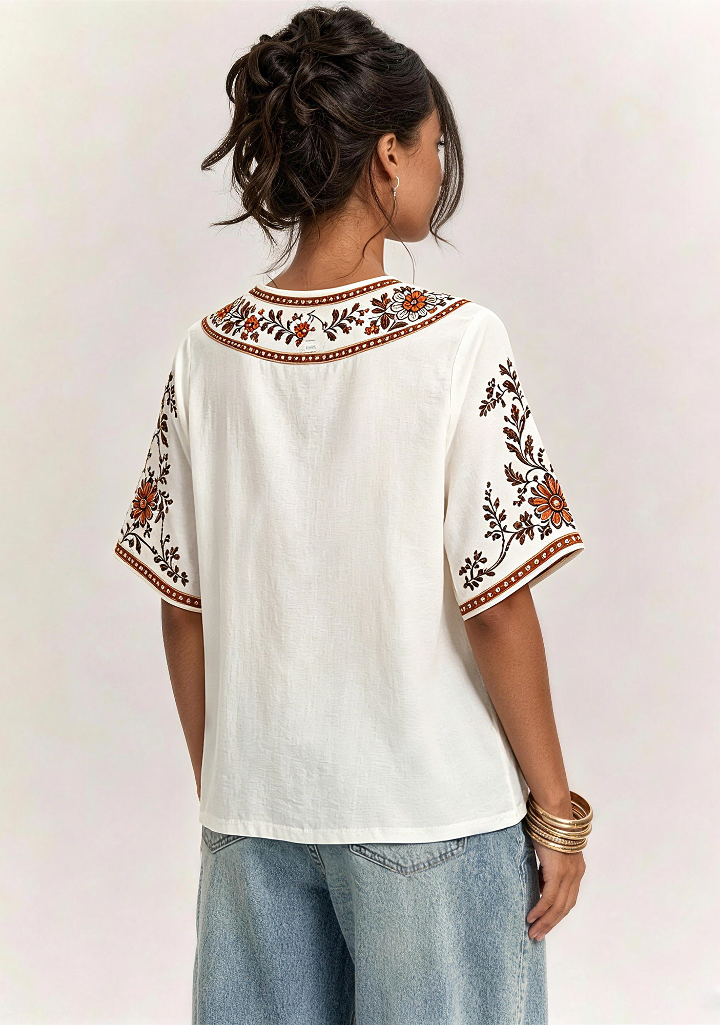 Boho Orange Floral Cleveland Browns V-Neck Blouse