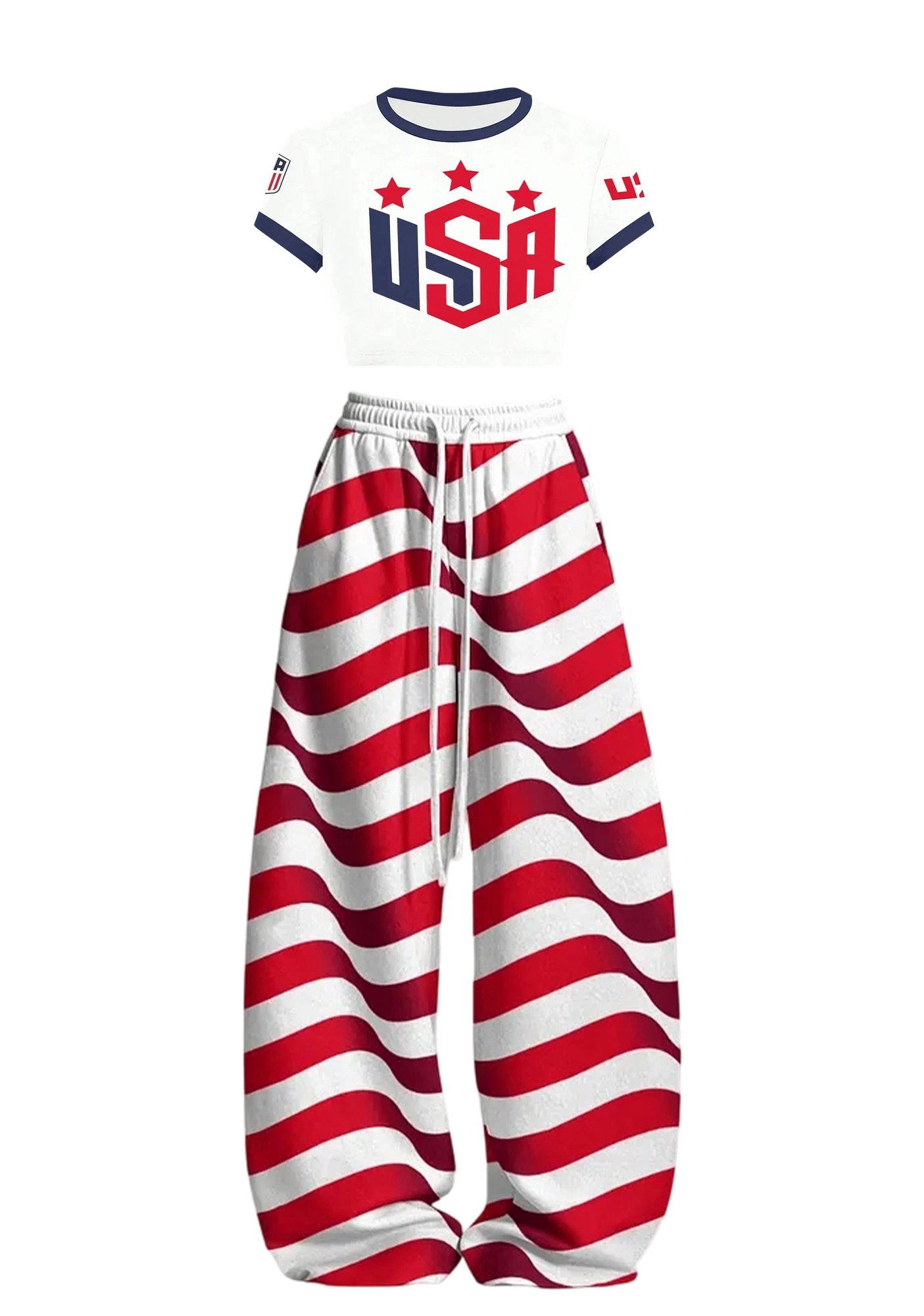USA Stars Stripes Print Tops & Elasticated Trousers Two-Piece Set