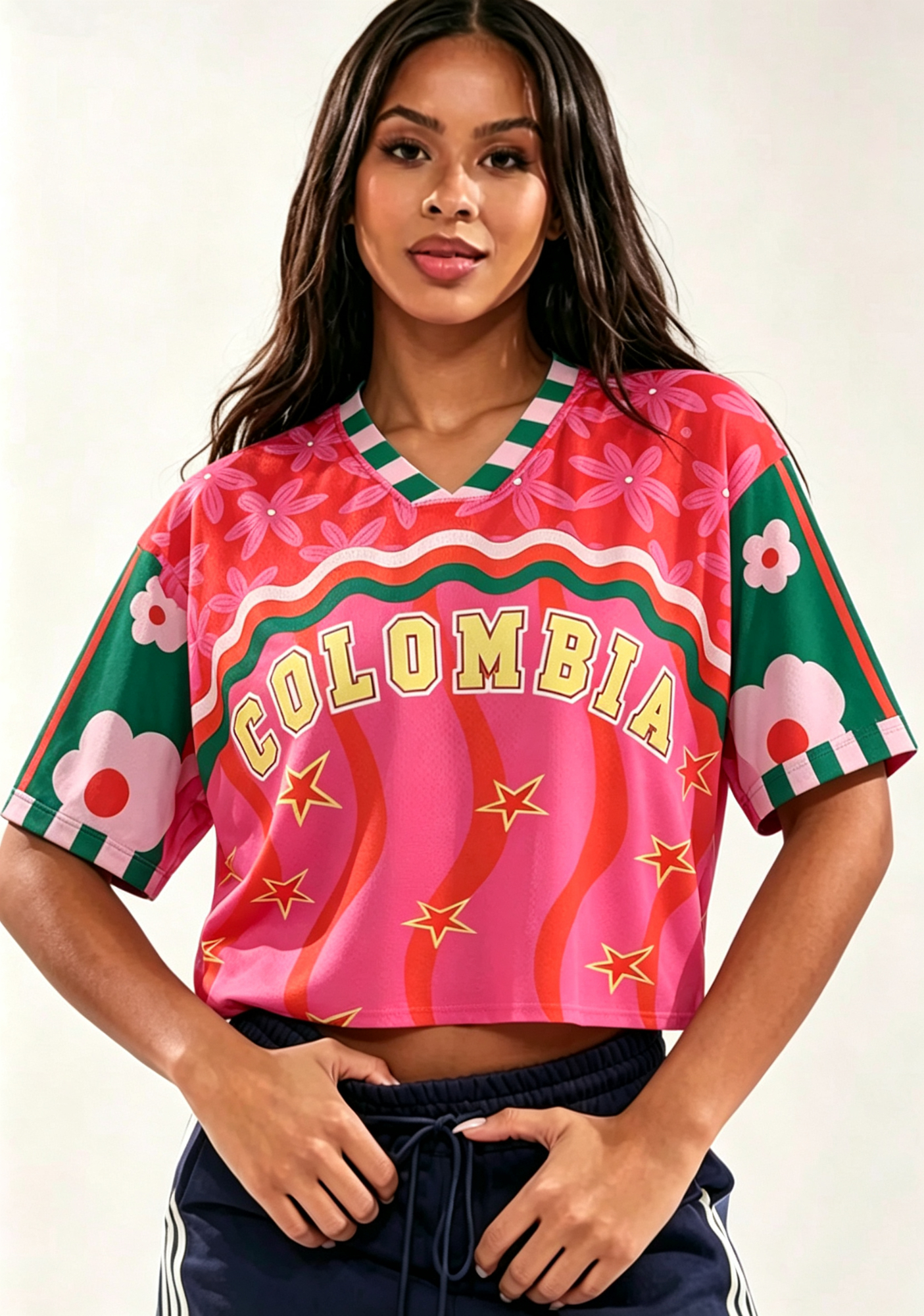 Pink Wave Star Colombia Game Day Cropped Jersey Shirt