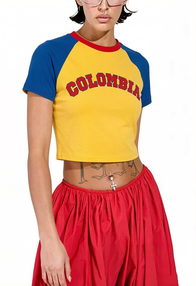 Bogota Inspired Colorblock Colombia Y2K Baby Tee
