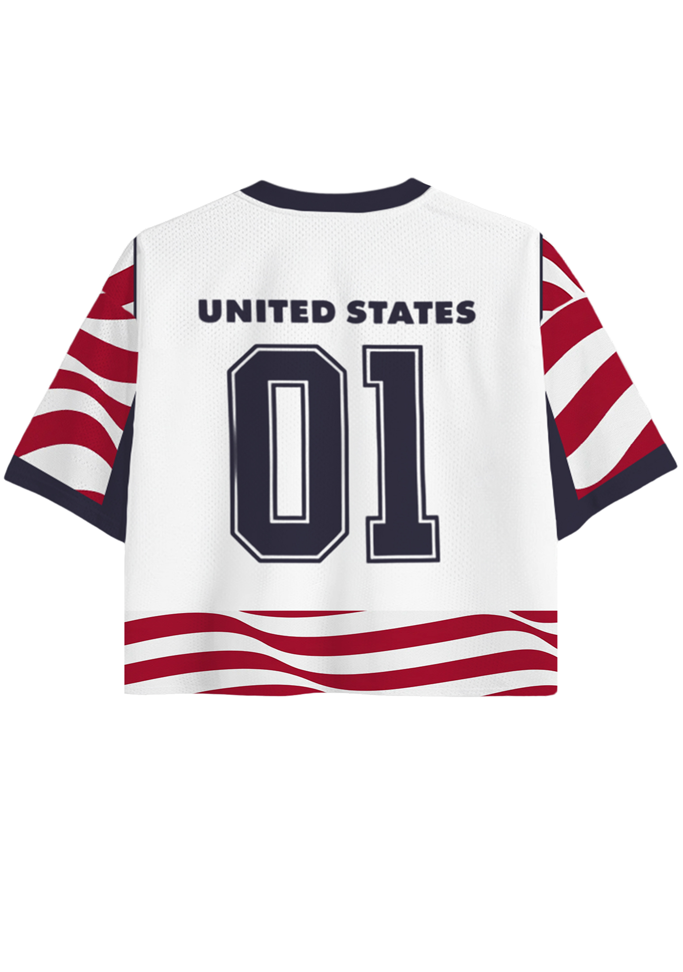 Red White Striped USA Inspired Cropped Mesh Jersey Shirt