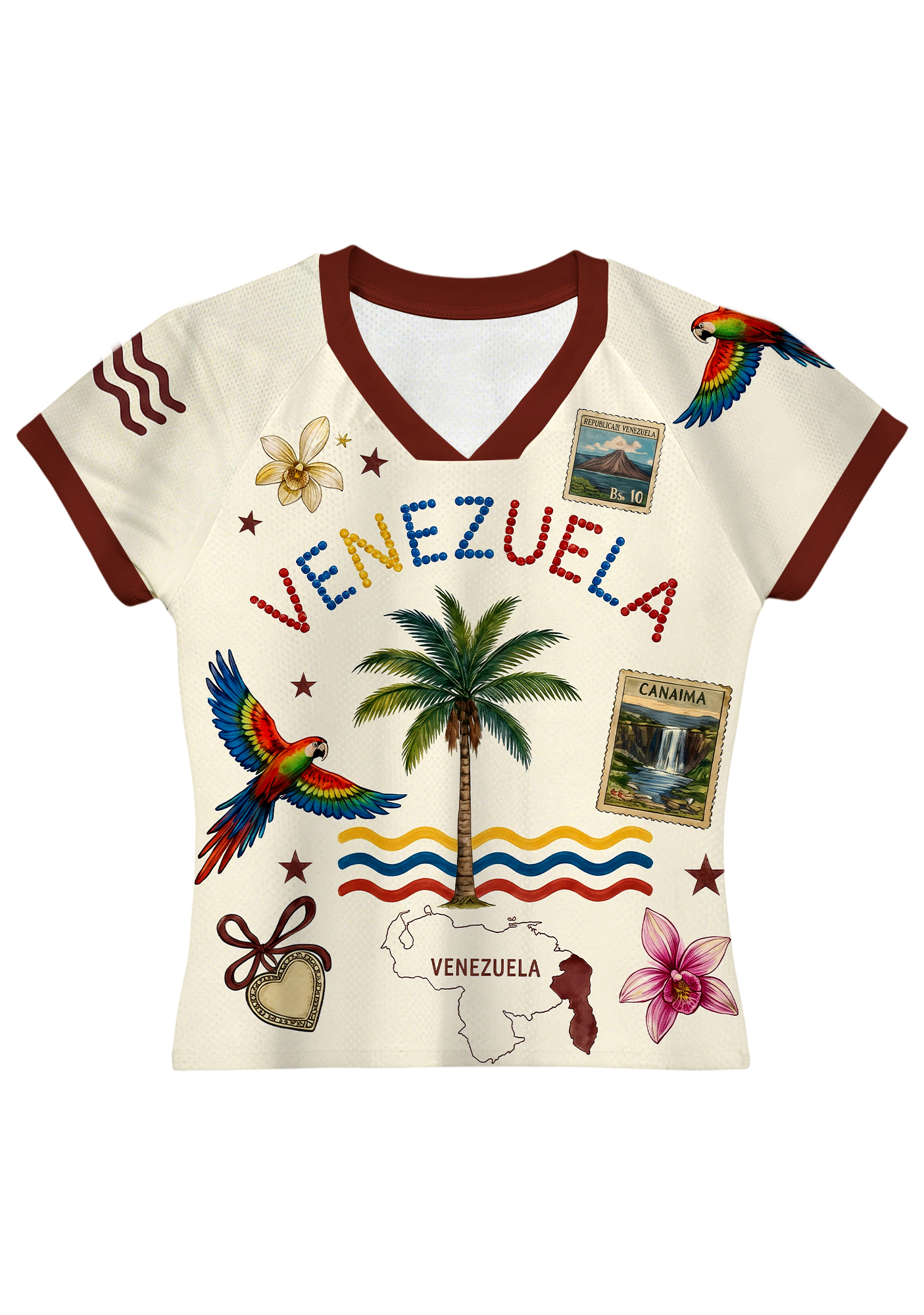 Tropical Venezuela Parrot Stamp Travel Baby Tee