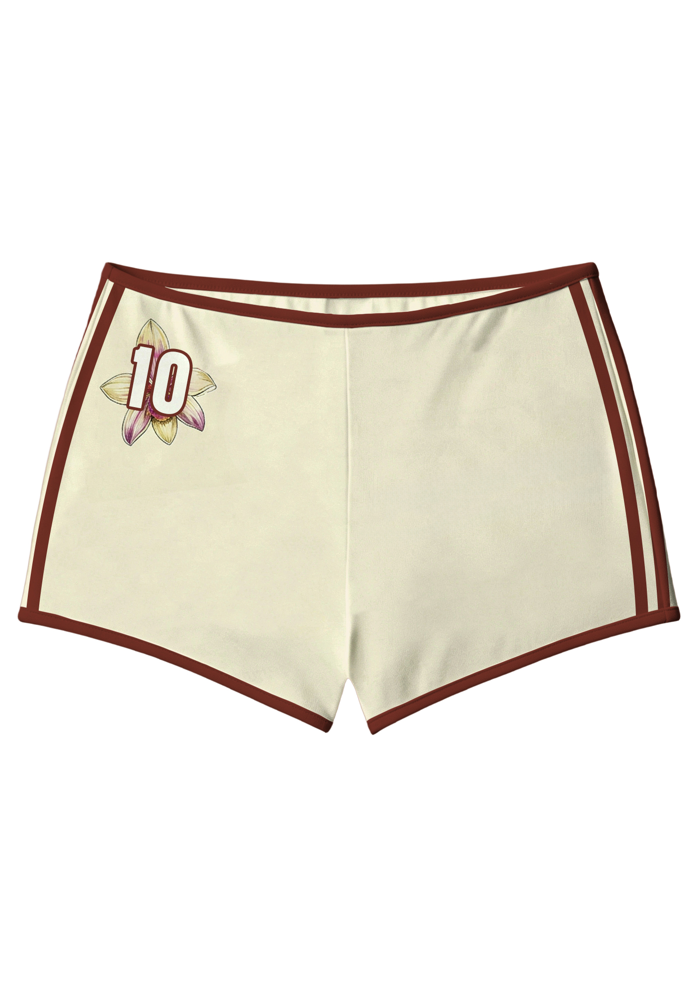 Cream Burgundy Trim Floral Number 10 Booty Shorts
