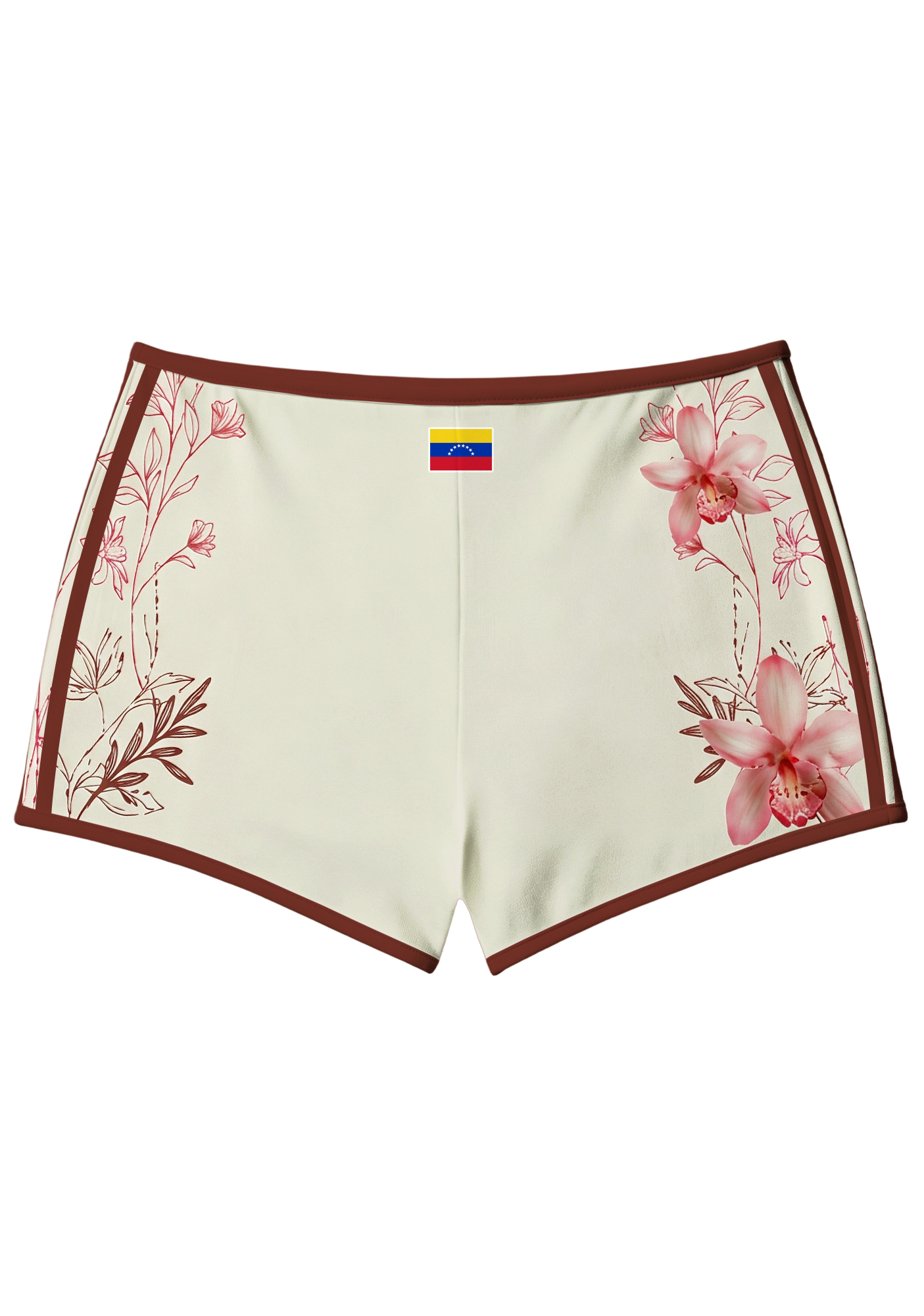 Cream Burgundy Pink Orchid Floral Number 58 Booty Shorts