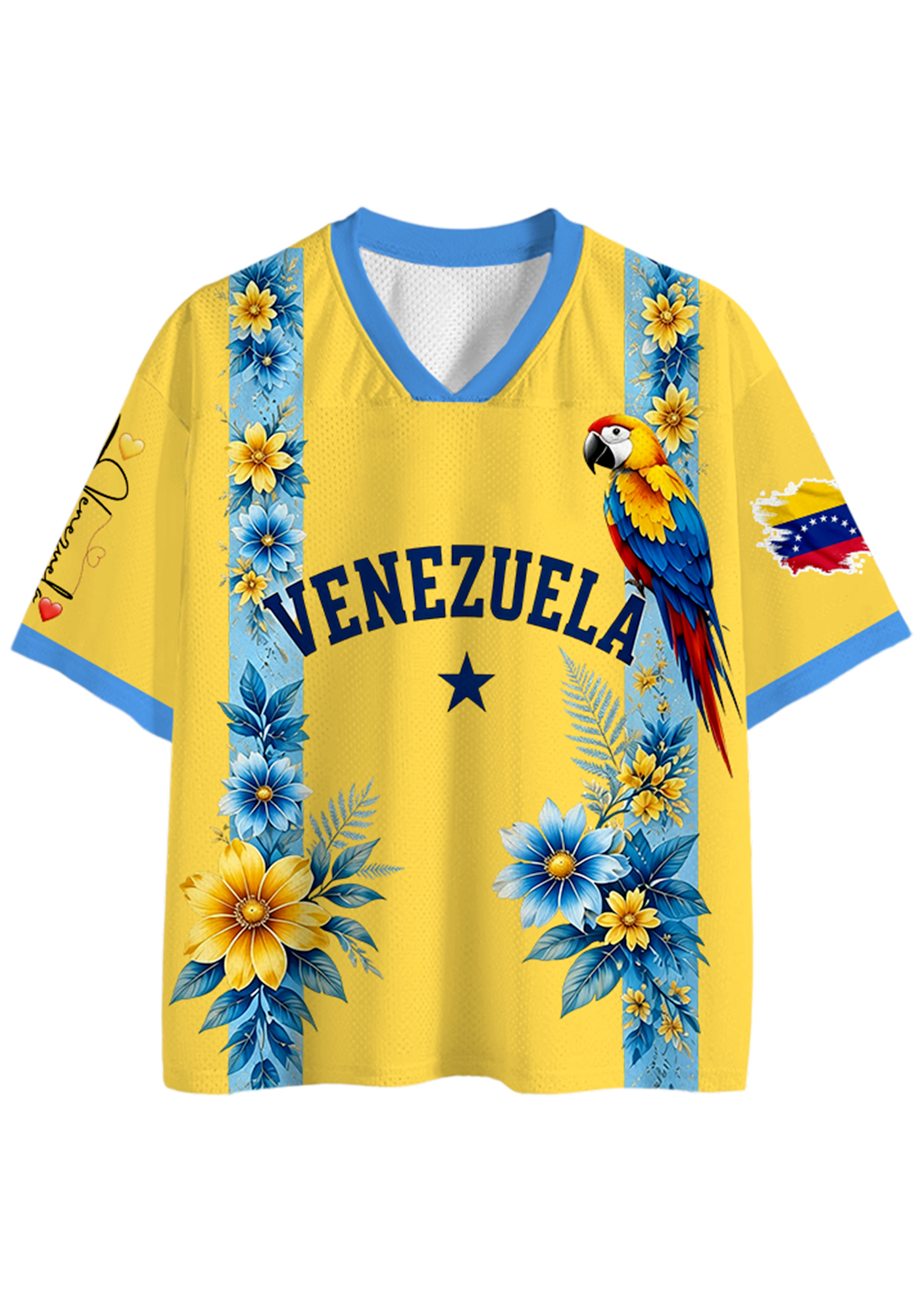 Venezuela Inspired Tropical Parrot Floral Mesh Jersey Shirts
