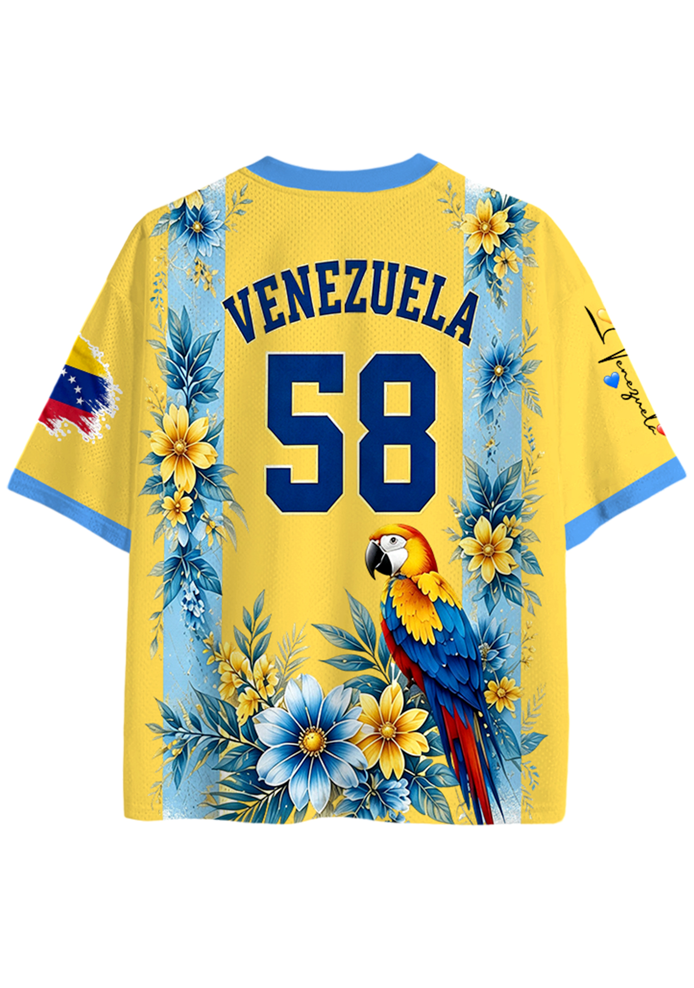 Venezuela Inspired Tropical Parrot Floral Mesh Jersey Shirts