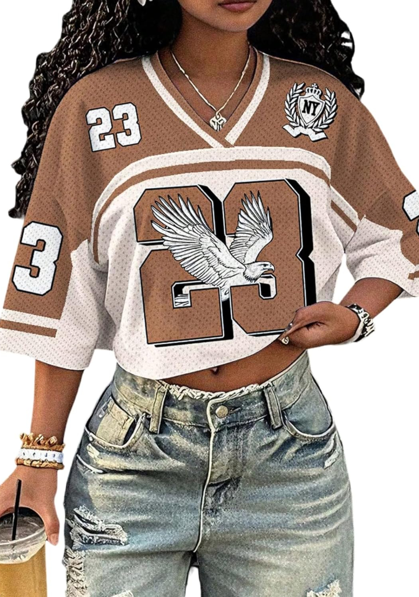 Y2K 23 Number Print Cropped Jersey Shirt