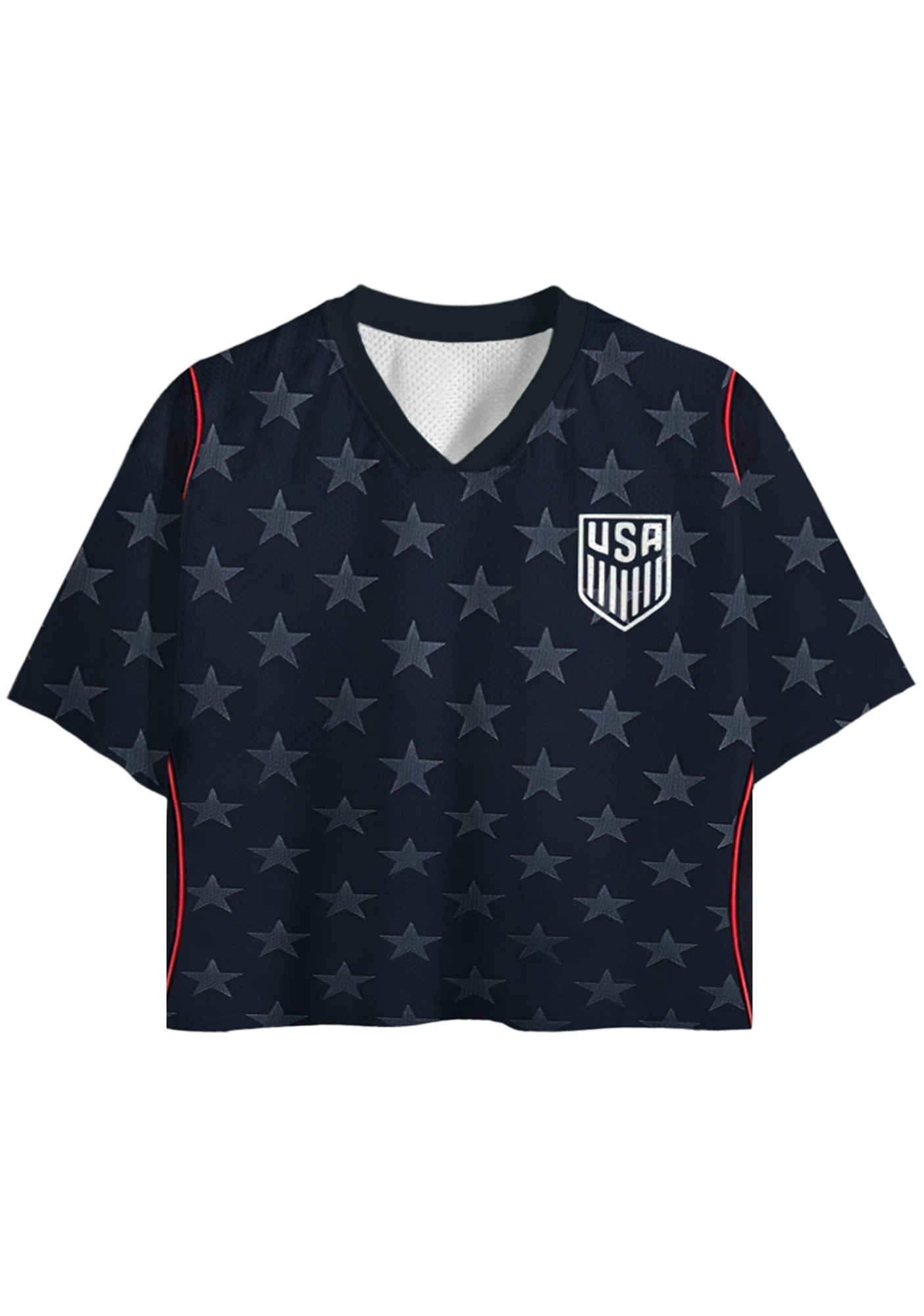 Navy USA Shield Logo Cropped Mesh Jersey Shirt