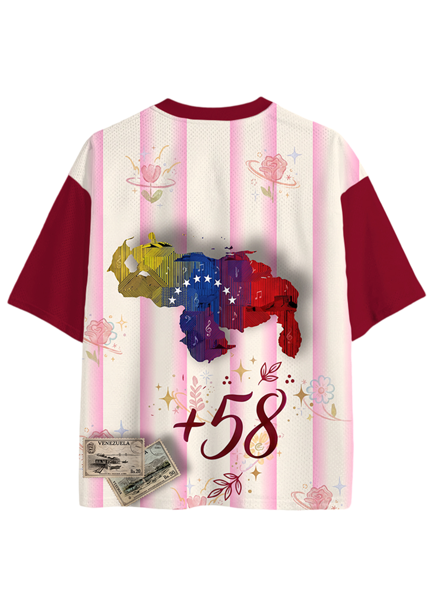 Striped Venezuela Tropical Parrot Postage Stamp Floral Mesh Jersey Shirts