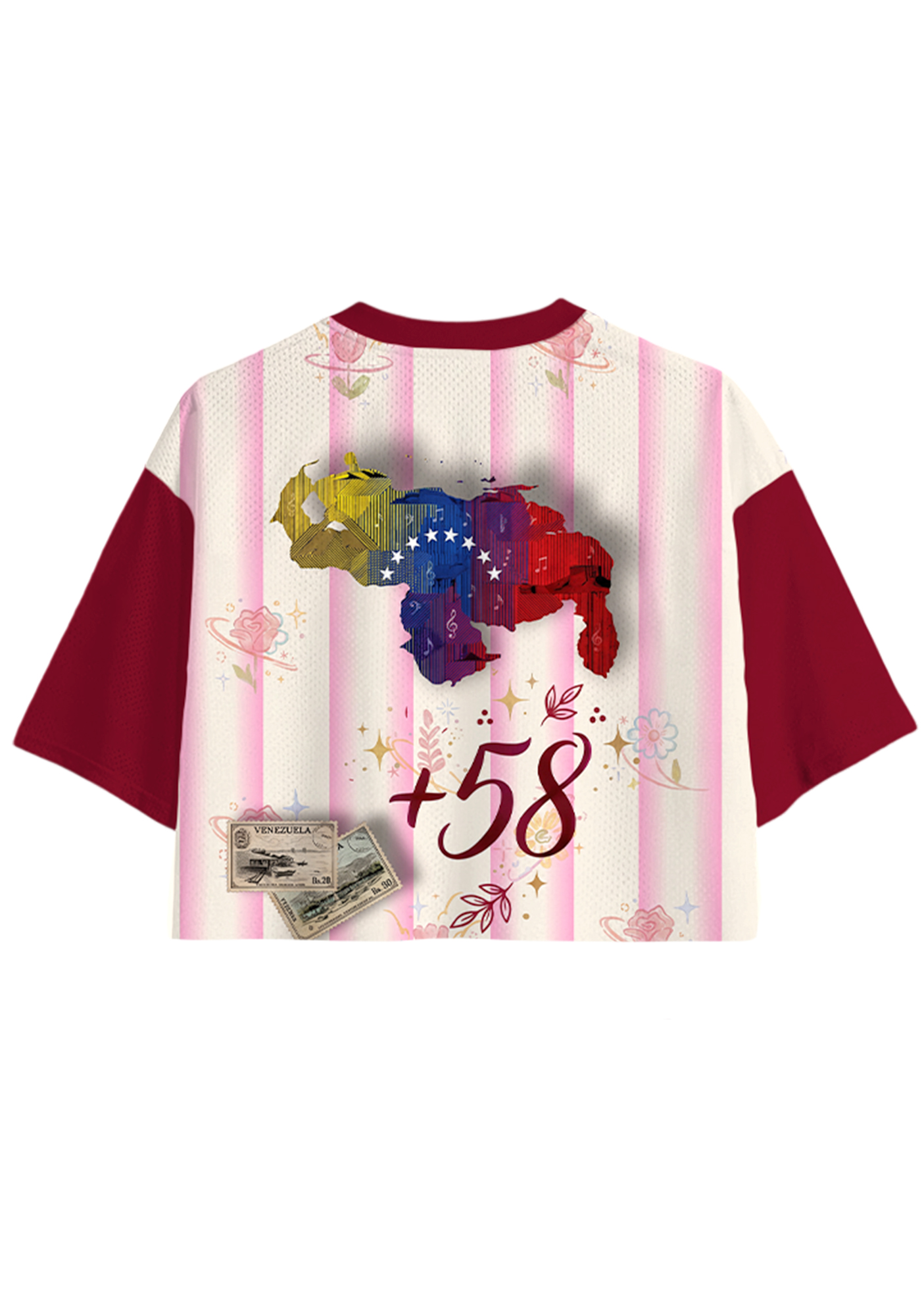 Striped Venezuela Tropical Parrot Postage Stamp Floral Cropped Jersey Shirt