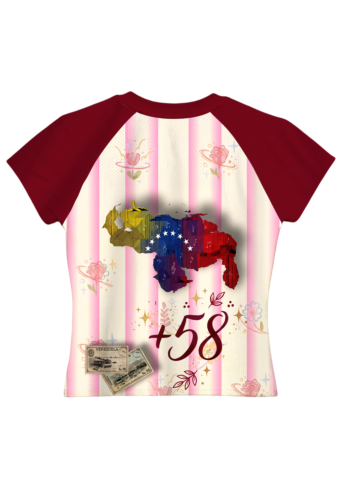 Striped Venezuela Tropical Parrot Postage Stamp Floral Baby Tee