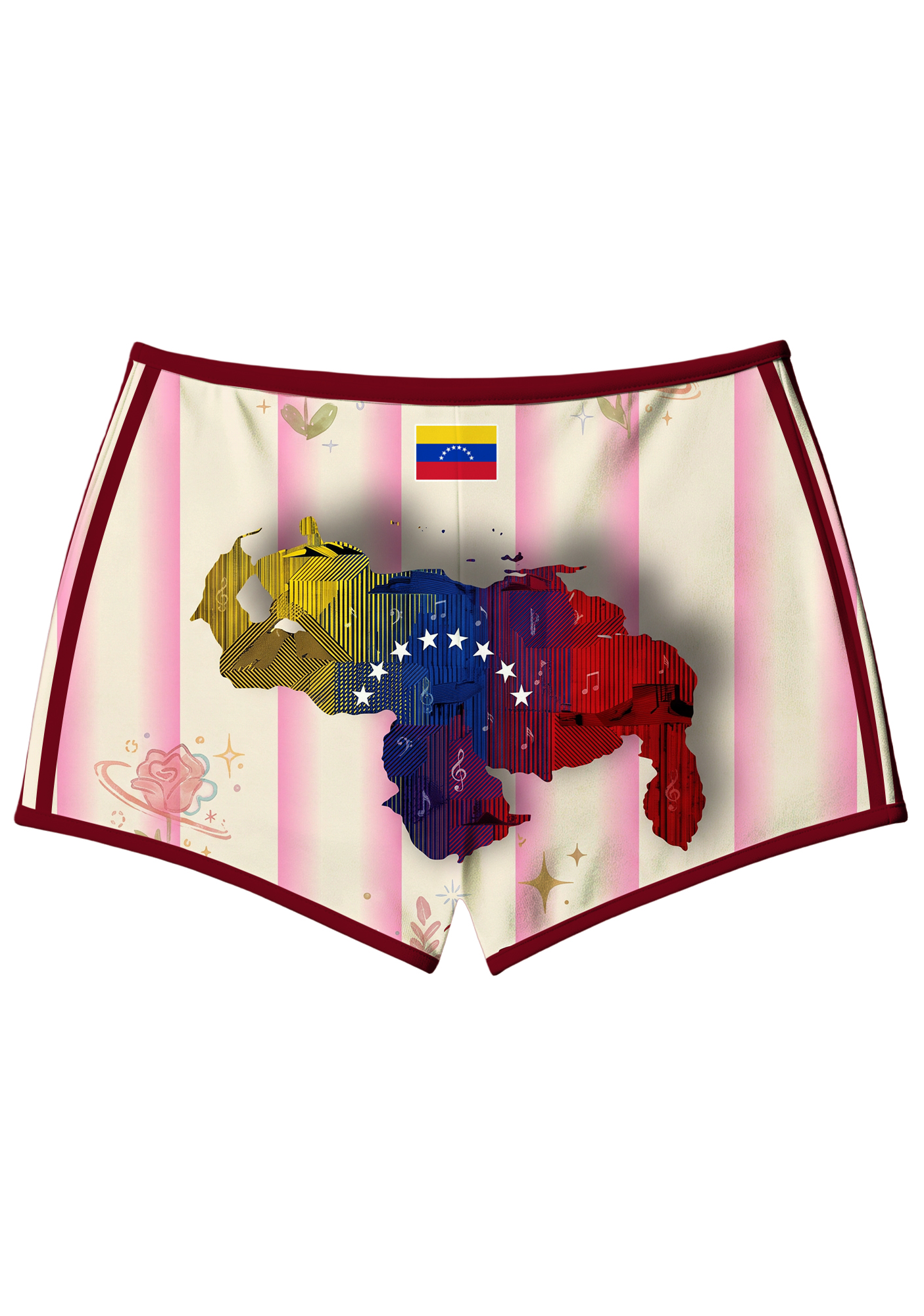 Venezuela Vintage Stamp Pink Stripe Booty Shorts