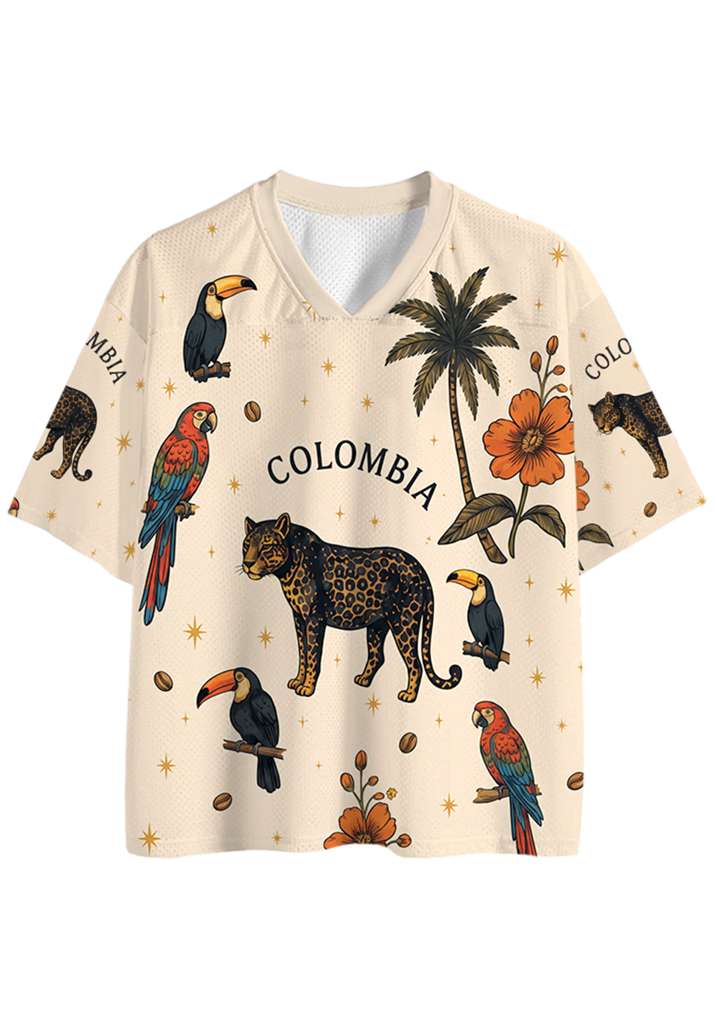 Colombia‑Inspired Tropical Wildlife Print Mesh Jersey Shirts