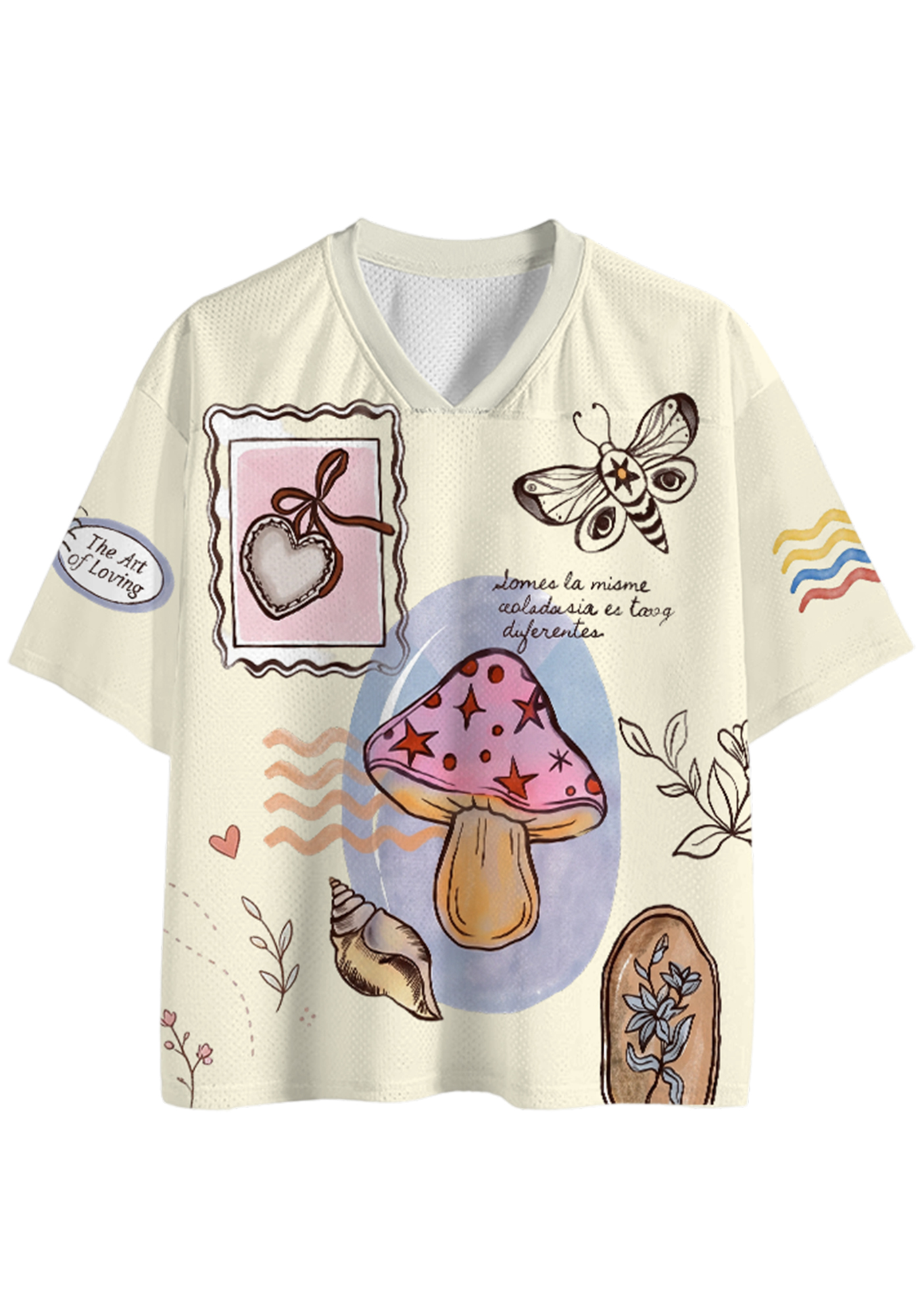 Fairy‑Core Mushroom Doodle Mesh Jersey Shirts