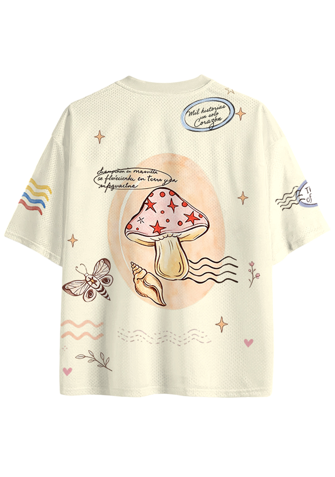 Fairy‑Core Mushroom Doodle Mesh Jersey Shirts