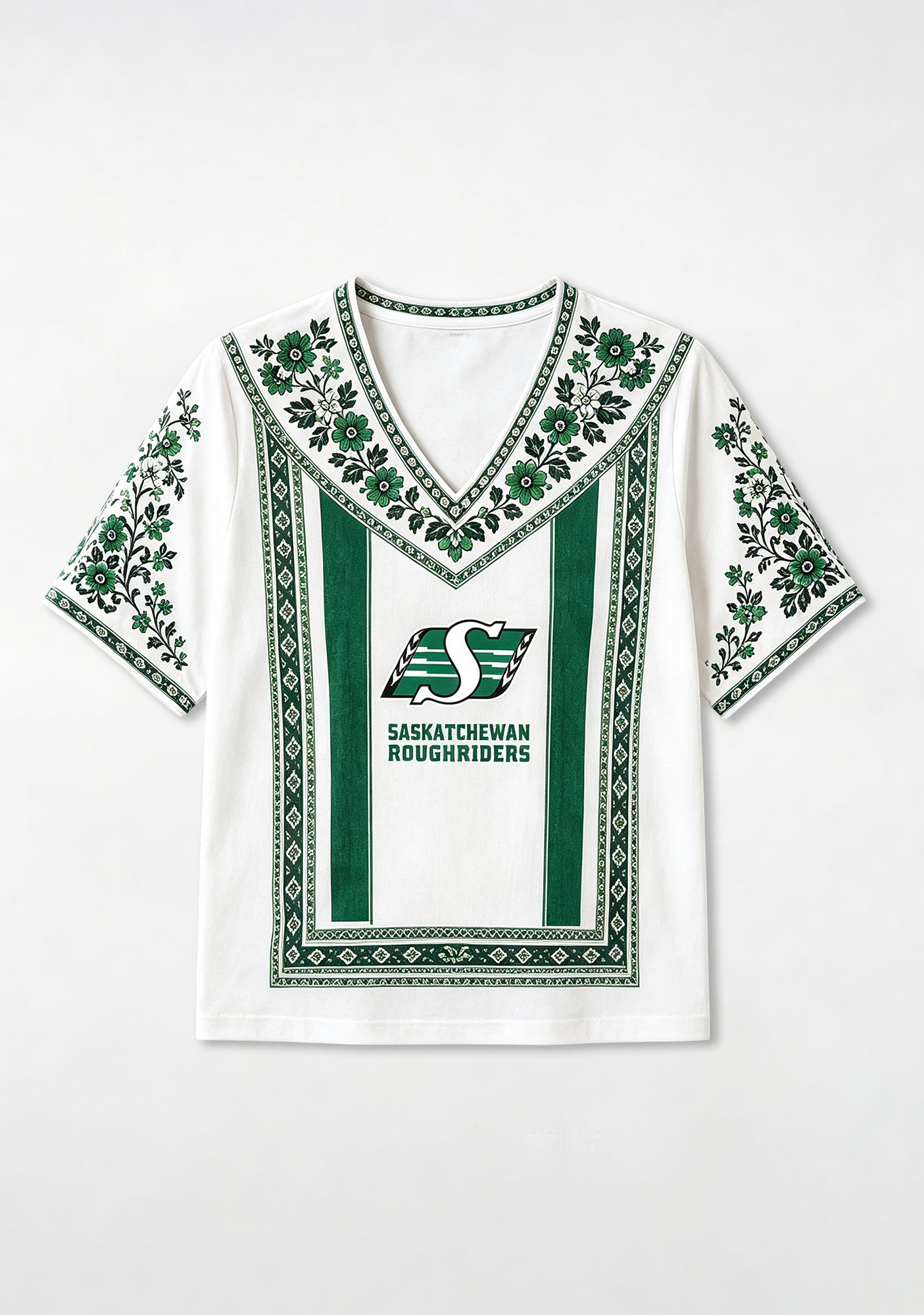Boho Saskatchewan Roughriders Floral V-Neck Blouse