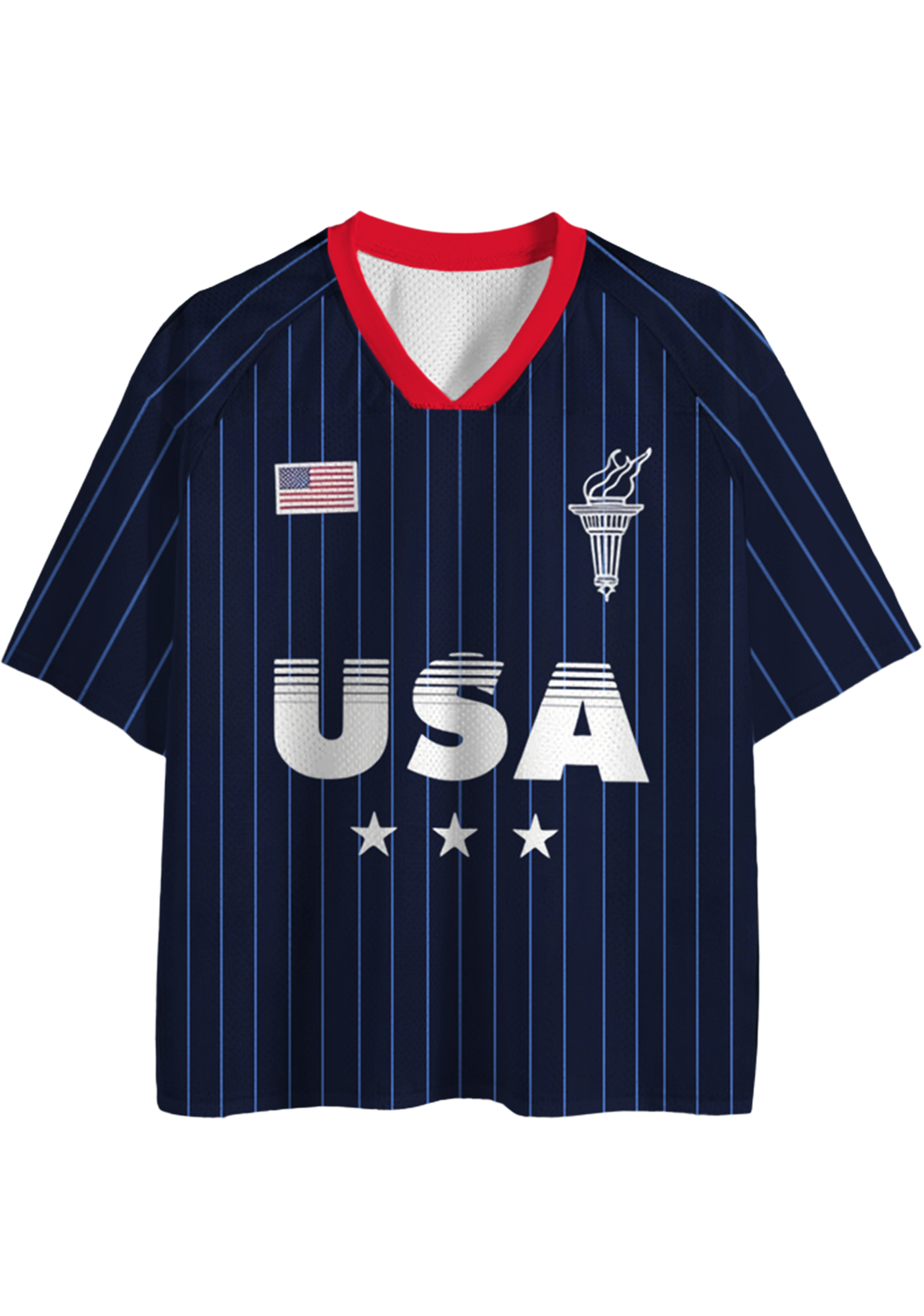Navy Blue Vertical Stripe USA Mesh Jersey Shirts