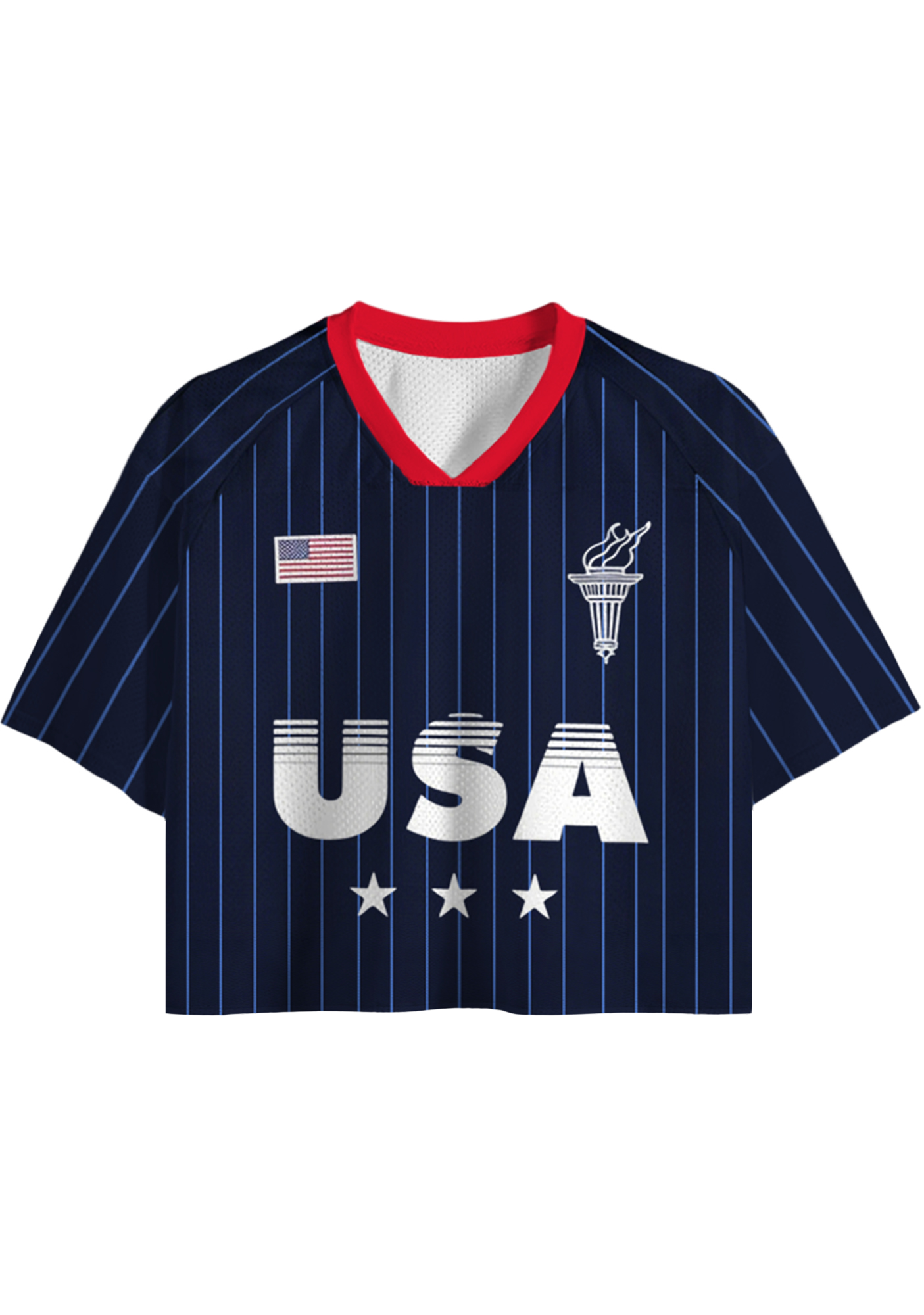  Navy Blue Vertical Stripe USA Cropped Mesh Jersey Shirt
