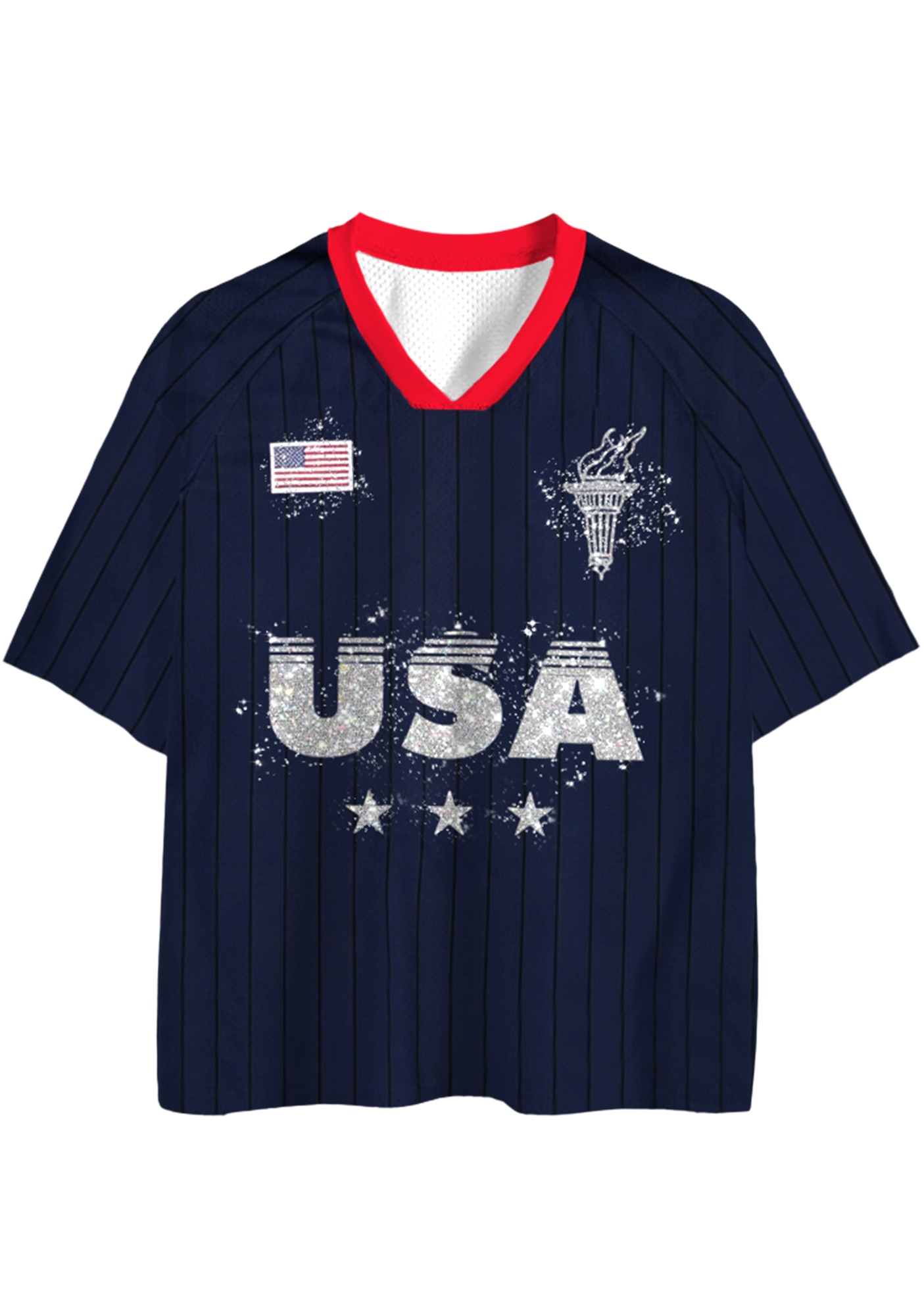 Glitter USA VIBES Striped Mesh Jersey Shirts