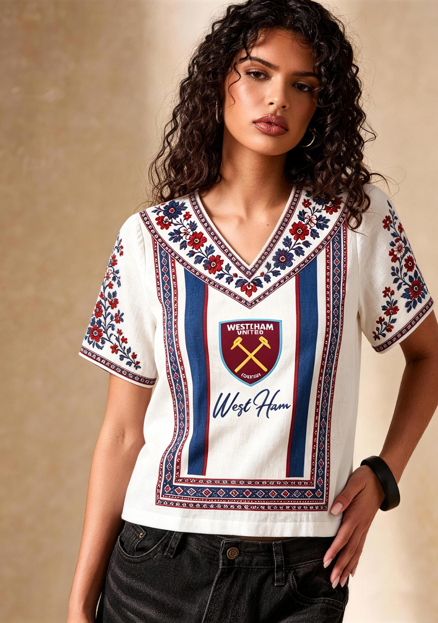 Boho Floral Featuring West Ham United V-Neck Blouse