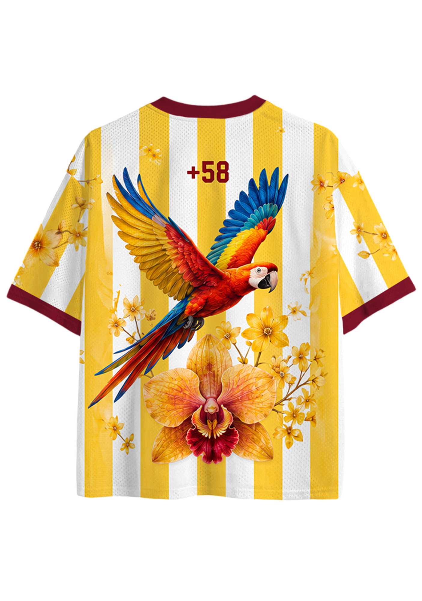 Yellow White Striped Venezuela Floral Graphic Mesh Jersey Shirts